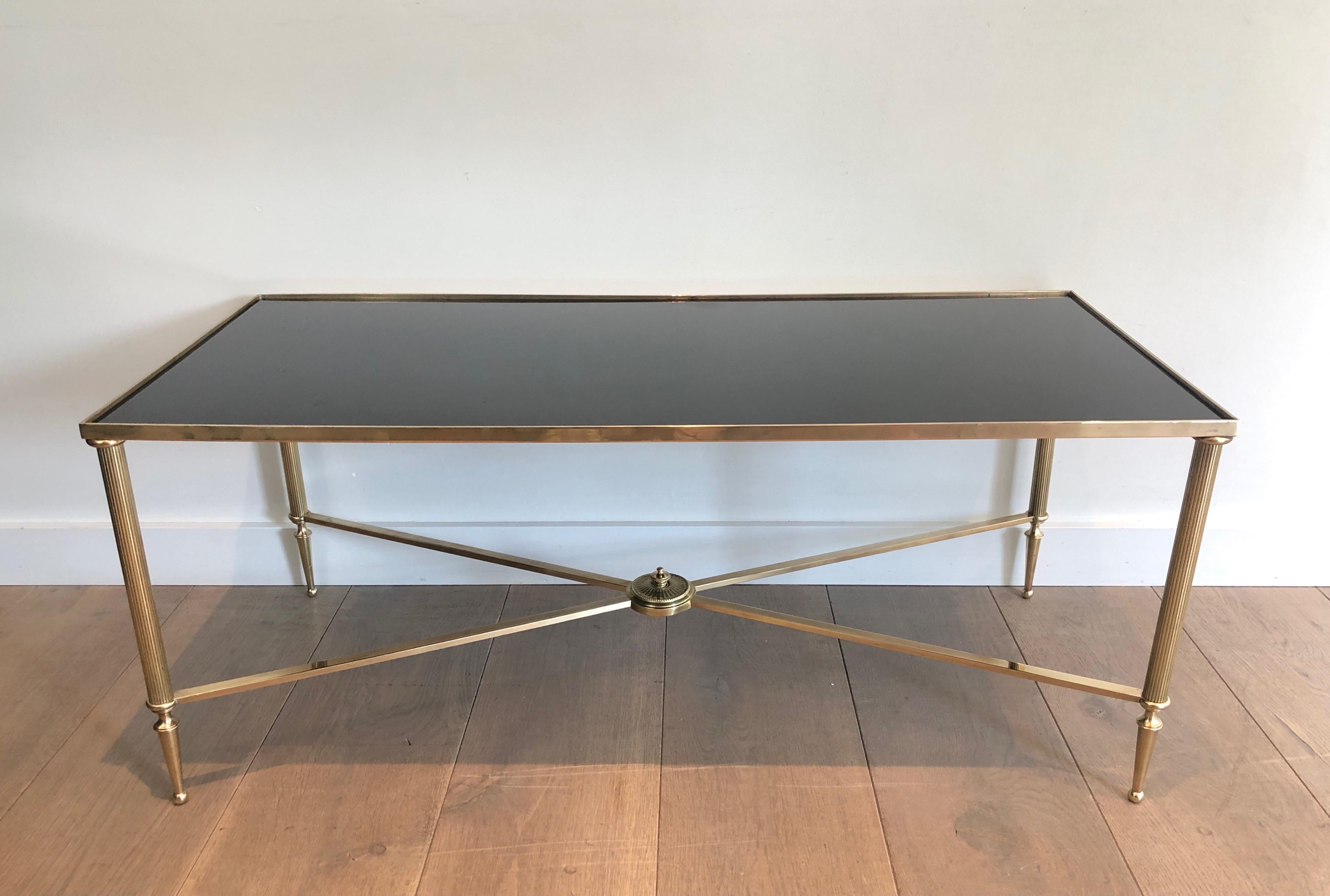 Maison Jansen, Neoclassical Style Brass Coffee Table with Black Lacquered Glass 7