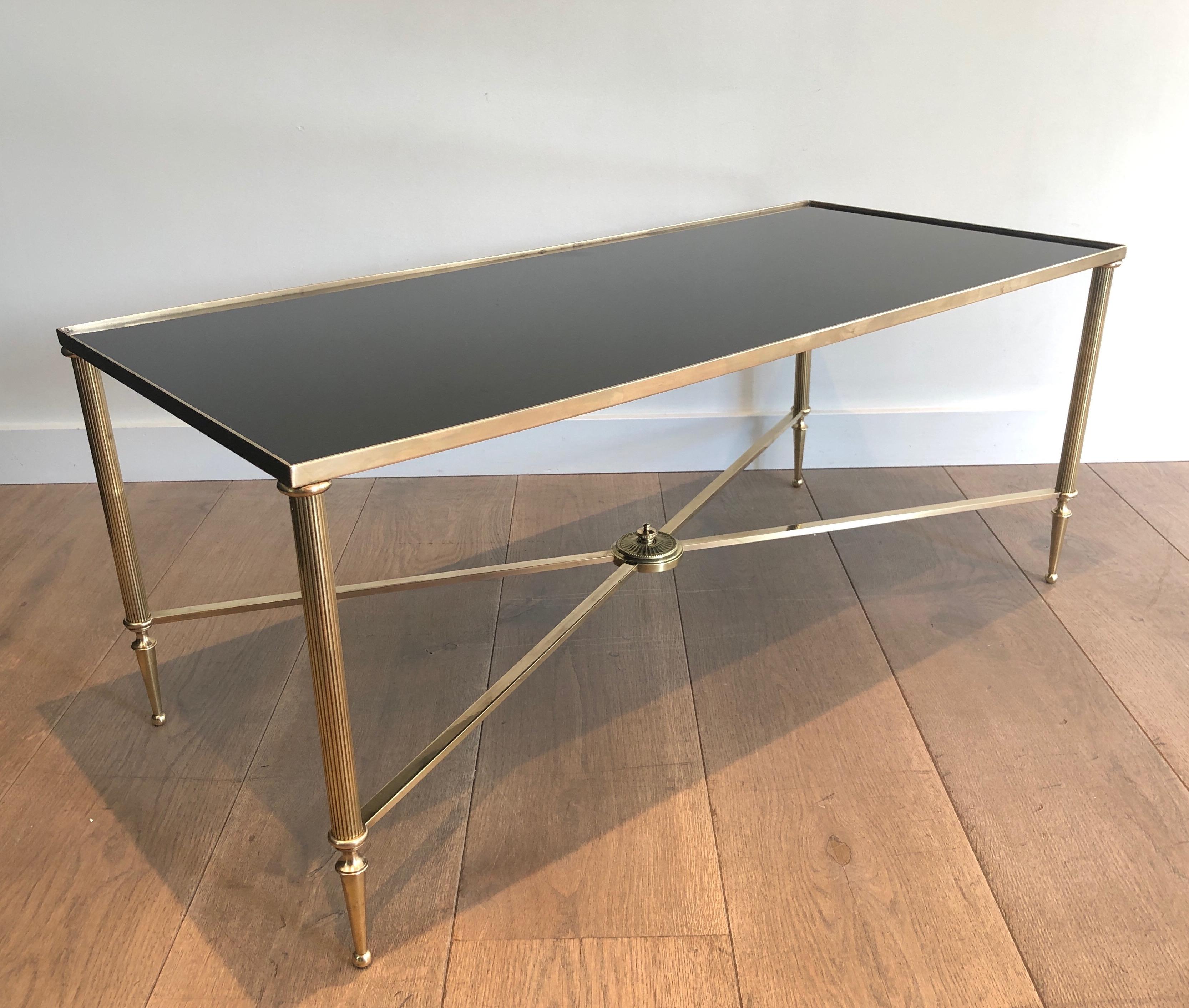 Maison Jansen, Neoclassical Style Brass Coffee Table with Black Lacquered Glass 8