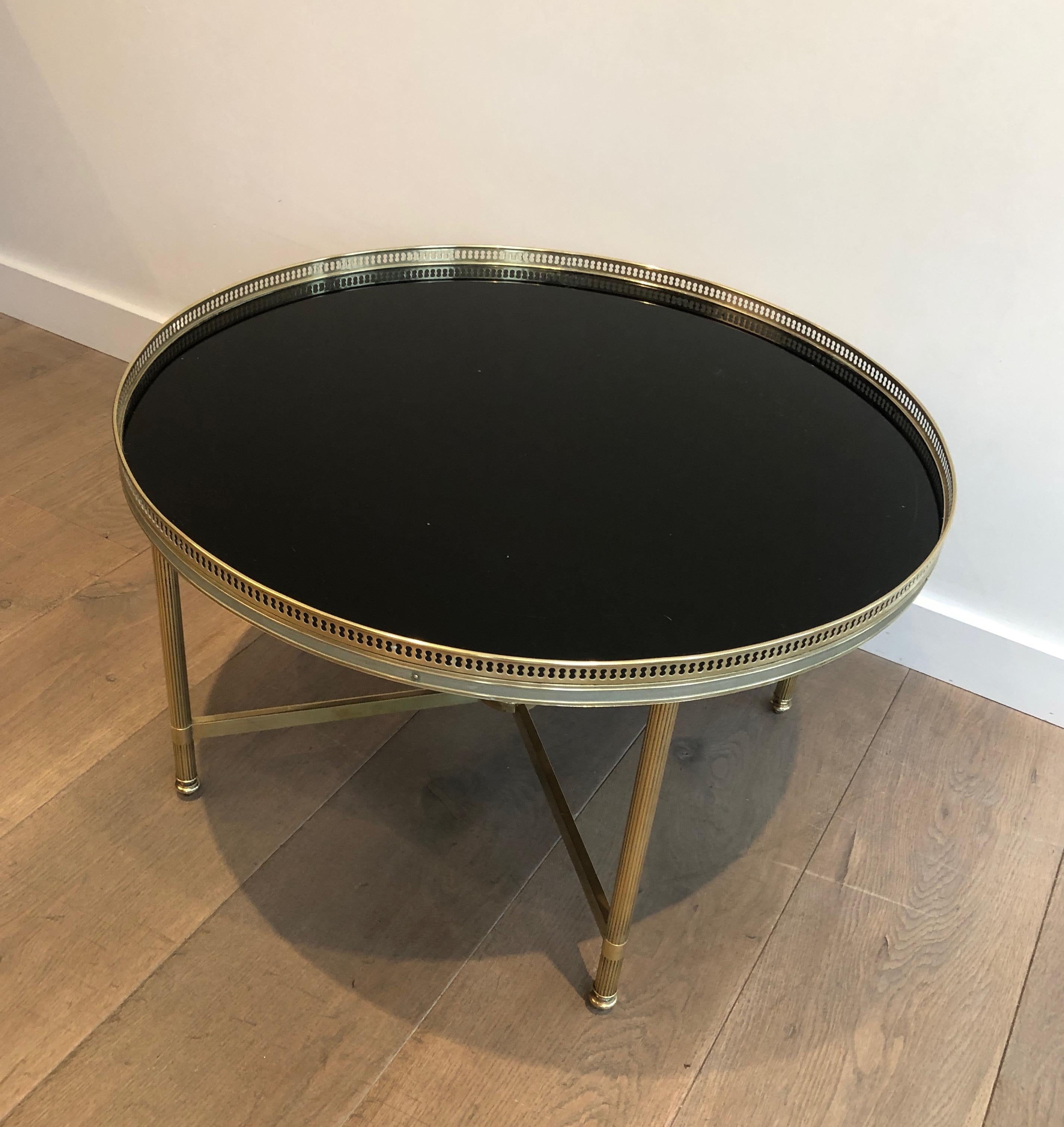 Neoclassical Style Brass Coffee Table & Black lacquered Glass by Maison Jansen For Sale 10