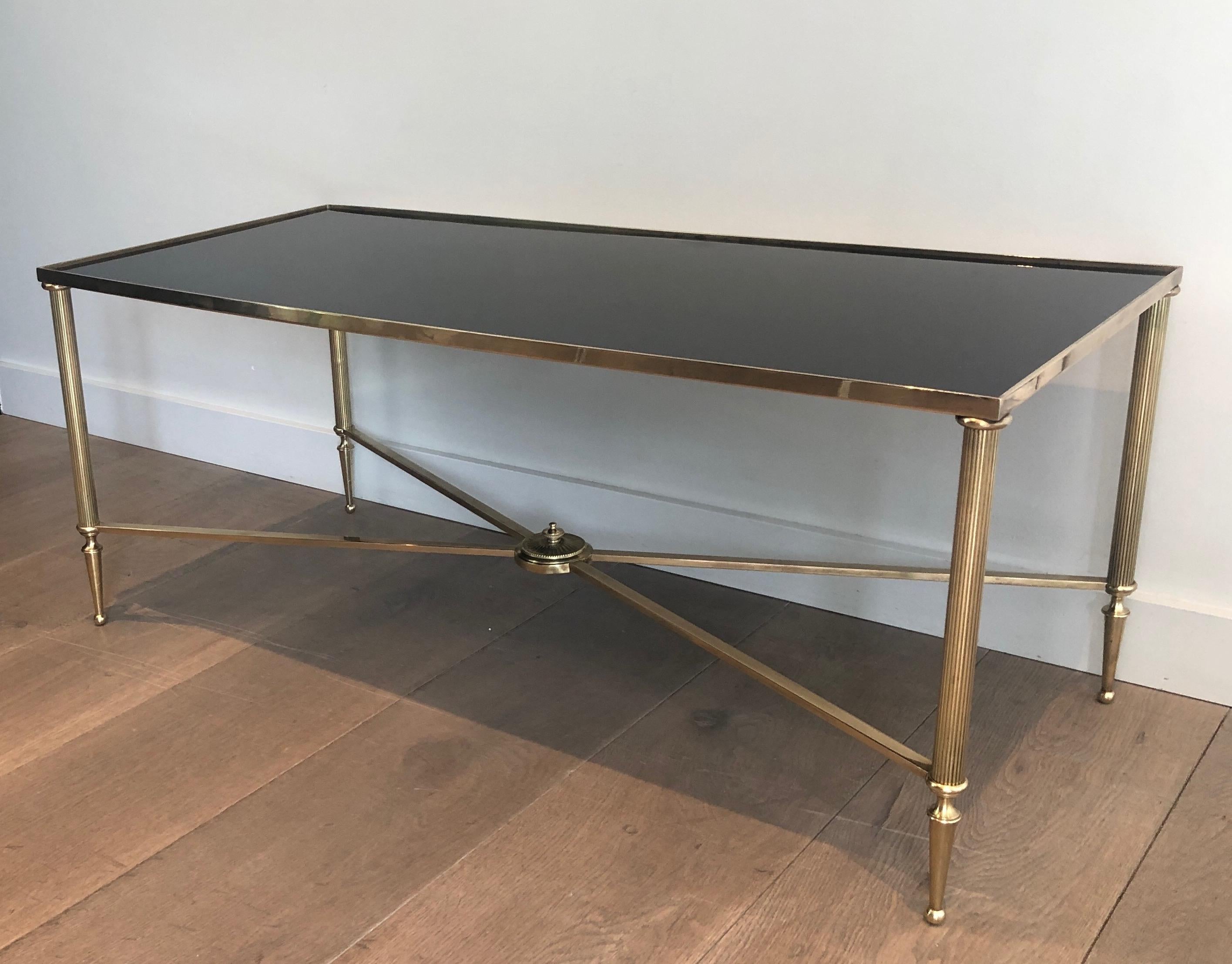 Maison Jansen, Neoclassical Style Brass Coffee Table with Black Lacquered Glass 14