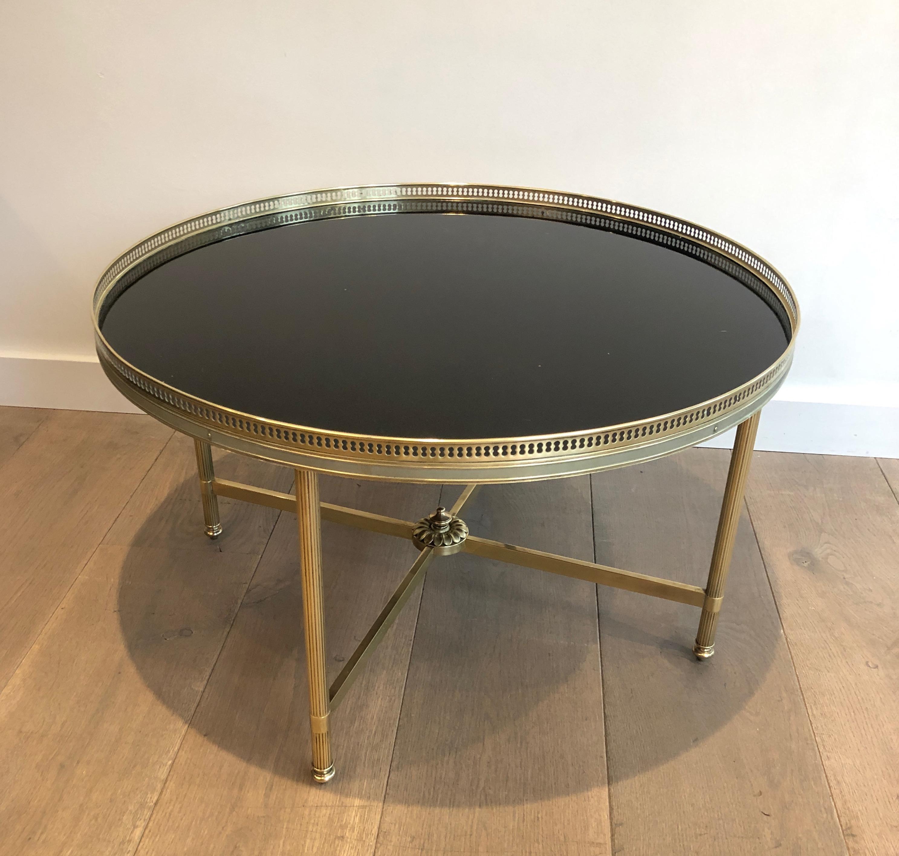 Maison Jansen, Neoclassical Style Brass Coffee Table with Black lacquered Glass  13