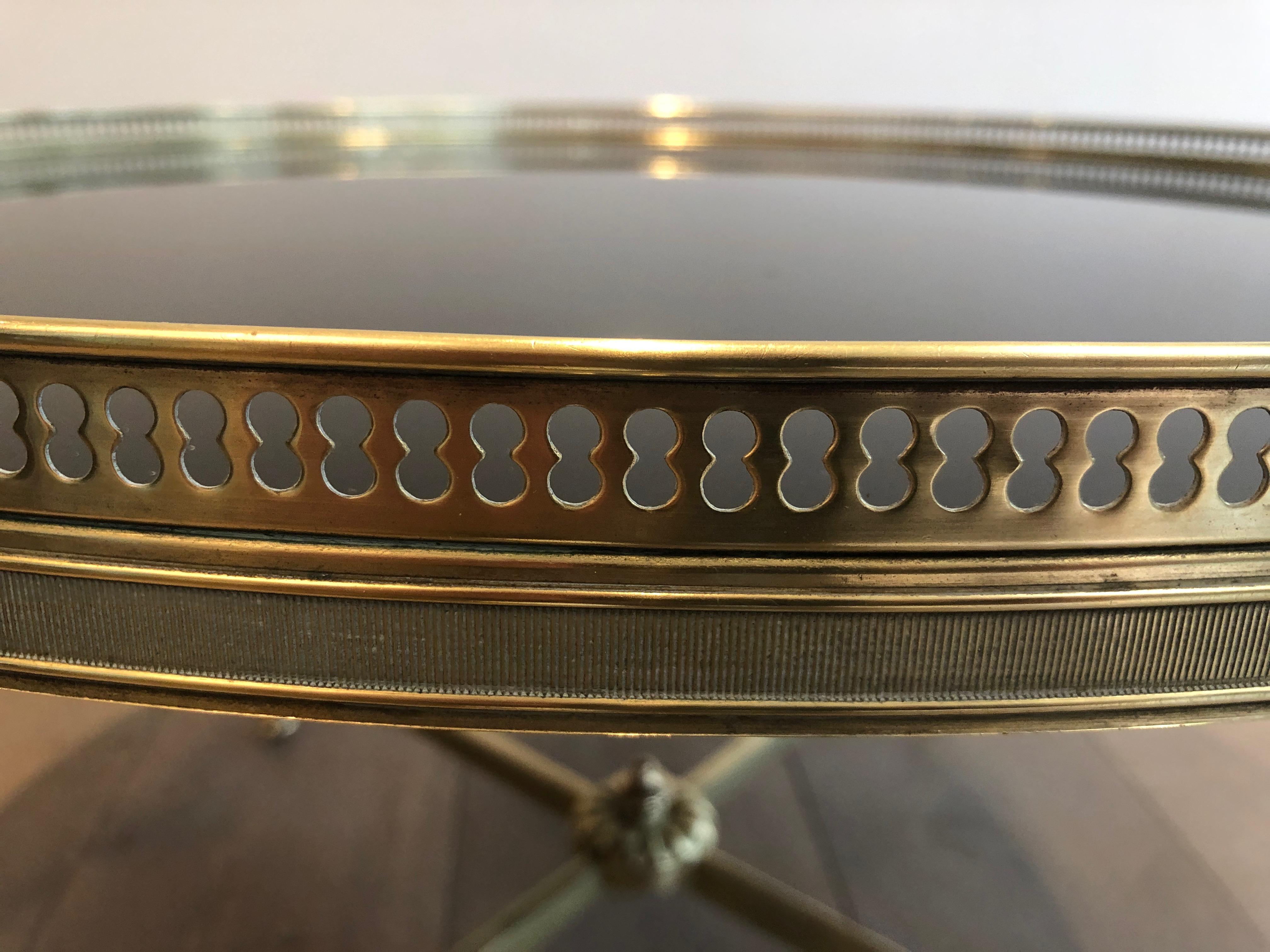 Neoclassical Style Brass Coffee Table & Black lacquered Glass by Maison Jansen For Sale 3