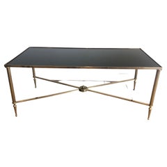 Maison Jansen, Neoclassical Style Brass Coffee Table with Black Lacquered Glass