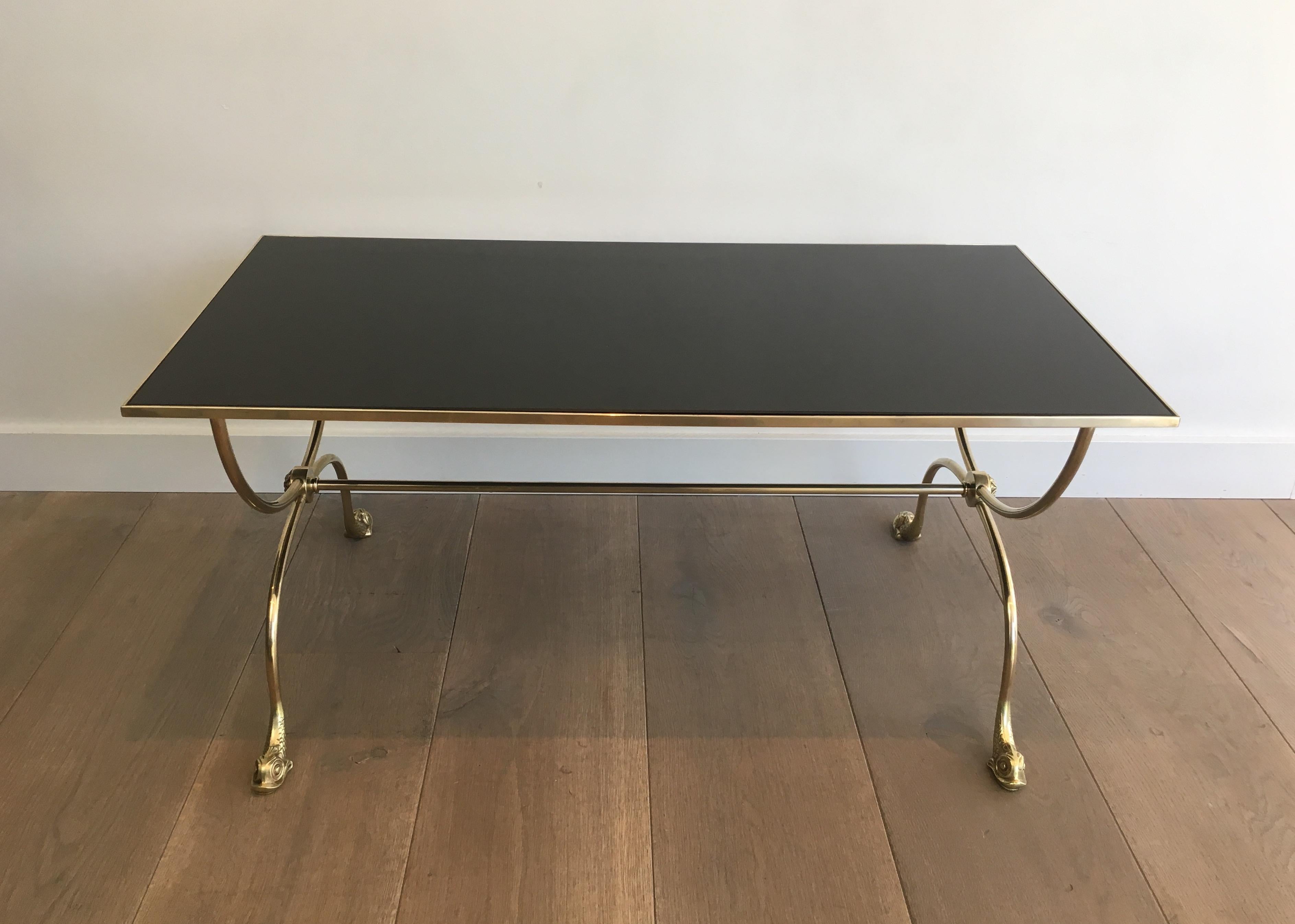 Maison Jansen, Neoclassical Style Brass Coffee Table with Dolphin Heads 6