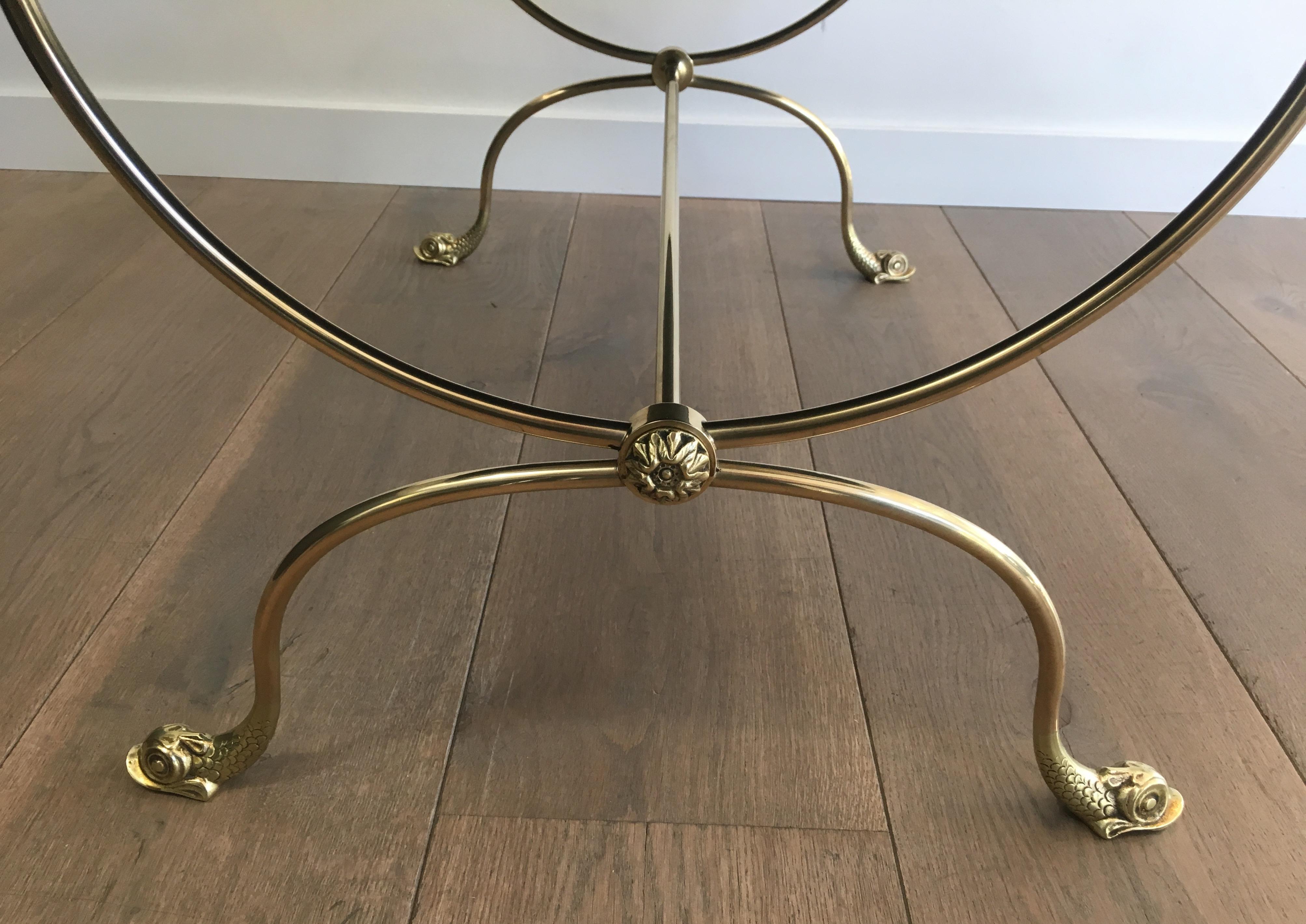 Maison Jansen, Neoclassical Style Brass Coffee Table with Dolphin Heads 11