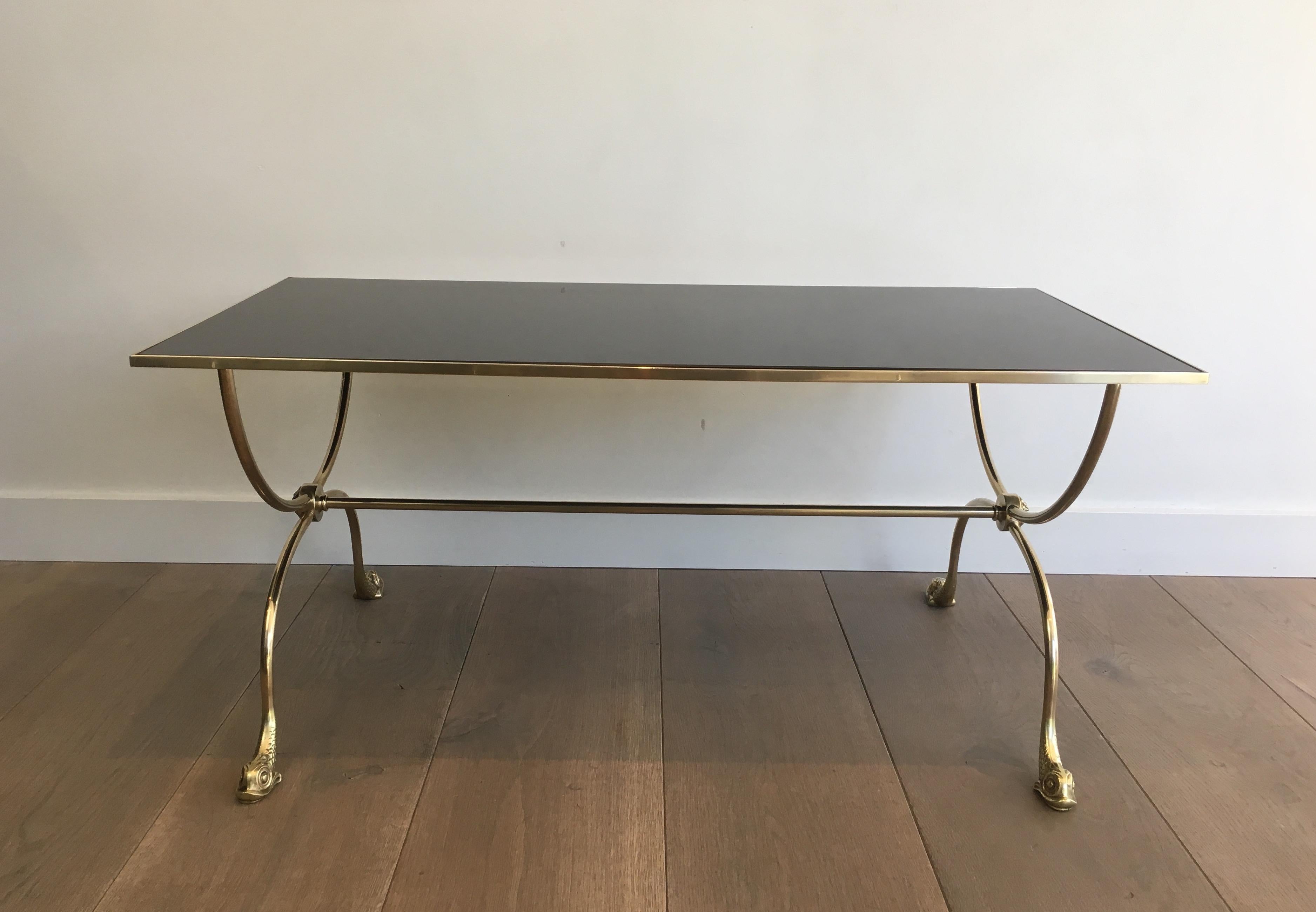 Maison Jansen, Neoclassical Style Brass Coffee Table with Dolphin Heads 12