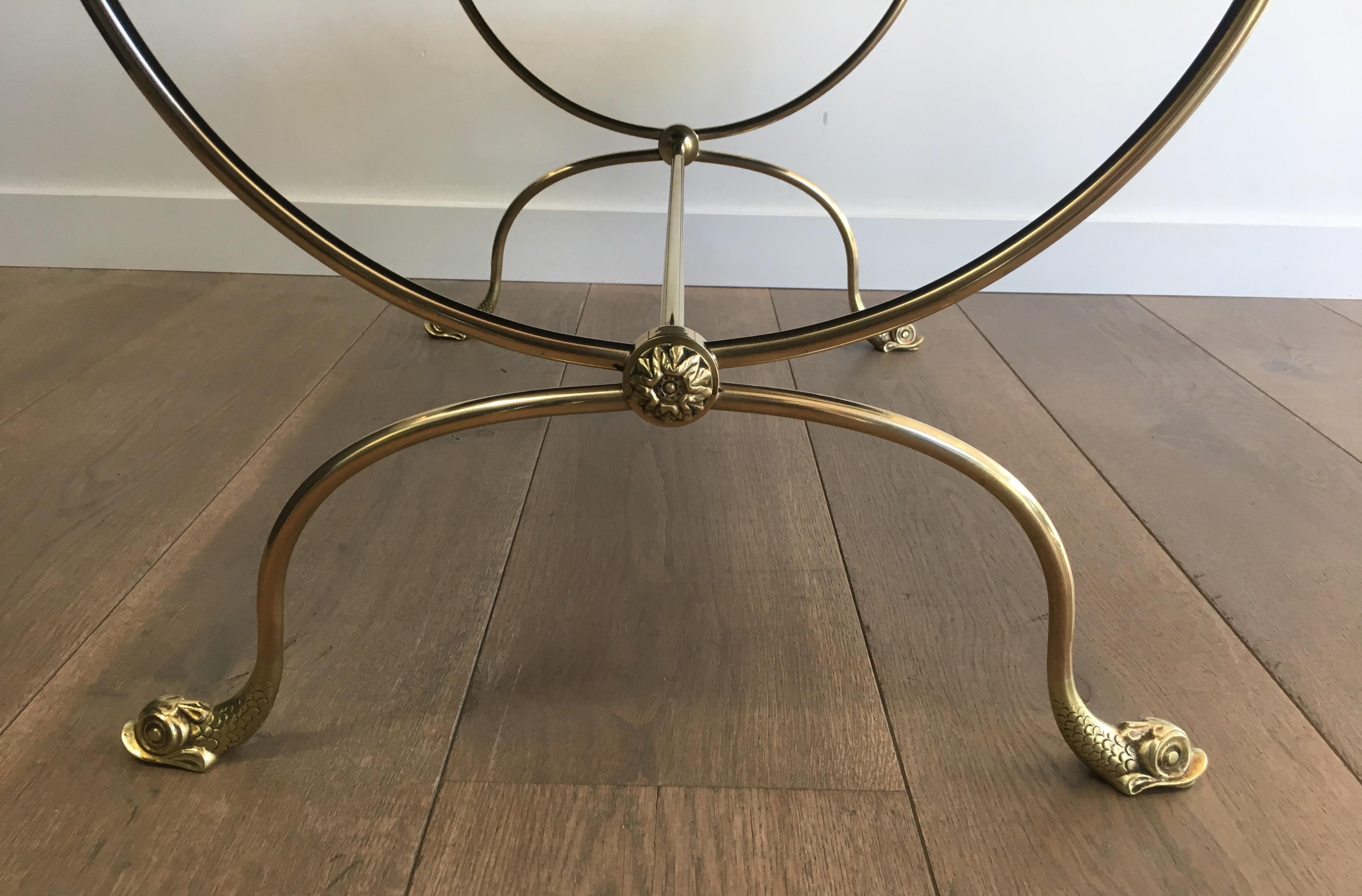 Mid-20th Century Maison Jansen, Neoclassical Style Brass Coffee Table with Dolphin Heads