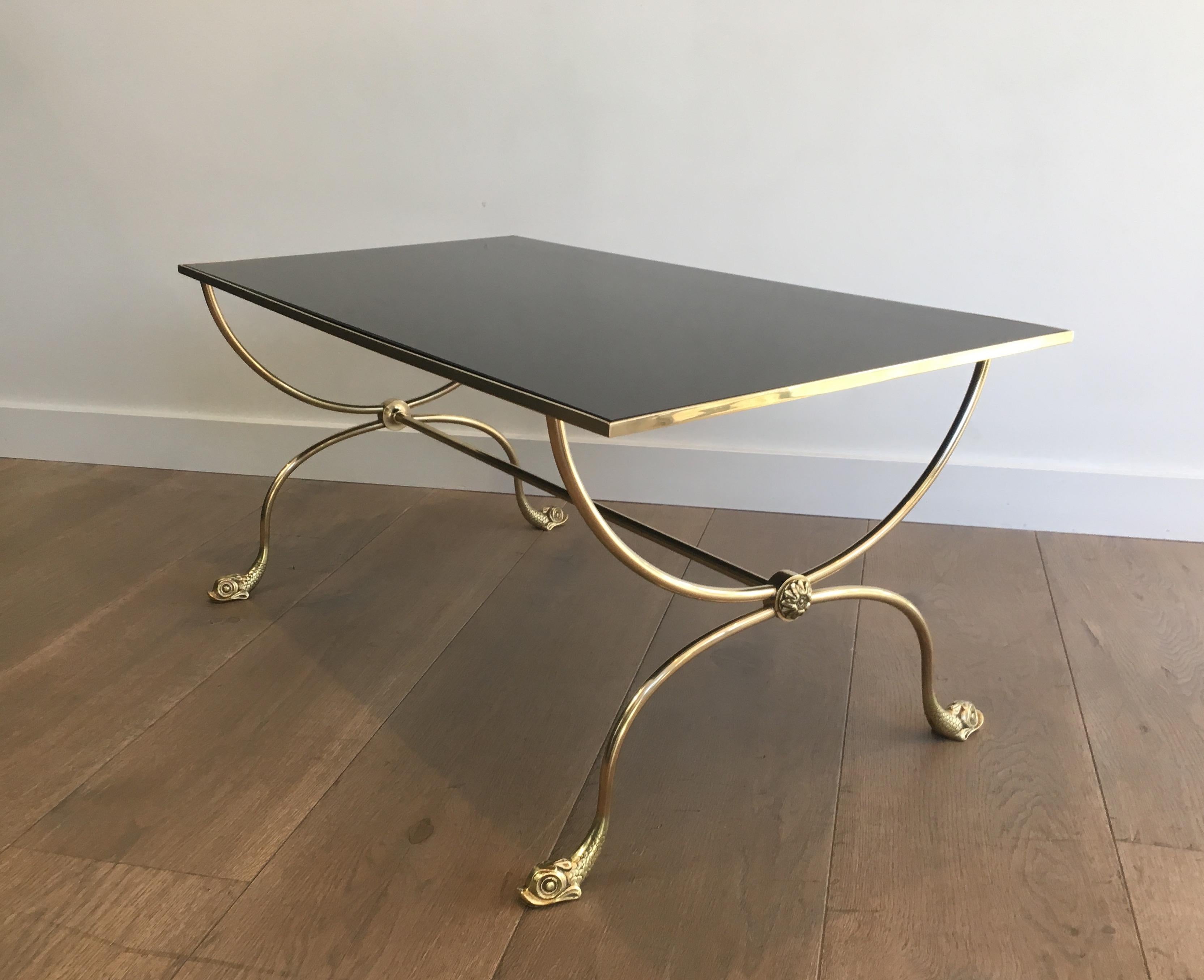 Maison Jansen, Neoclassical Style Brass Coffee Table with Dolphin Heads 3