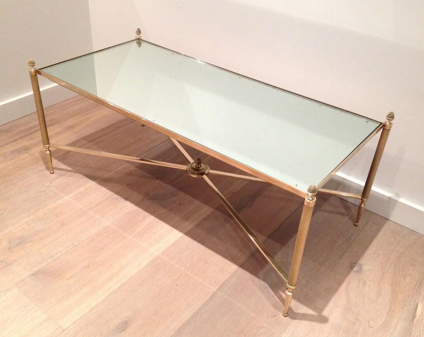 Maison Jansen, Neoclassical Style Brass Coffee Table with Mirror Top, French 11