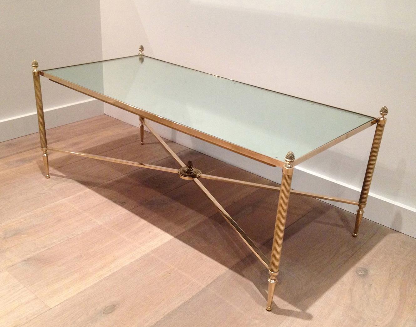 Maison Jansen, Neoclassical Style Brass Coffee Table with Mirror Top, French 12