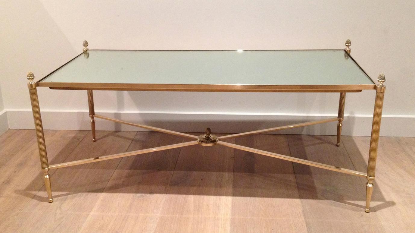 Maison Jansen, Neoclassical Style Brass Coffee Table with Mirror Top, French 13
