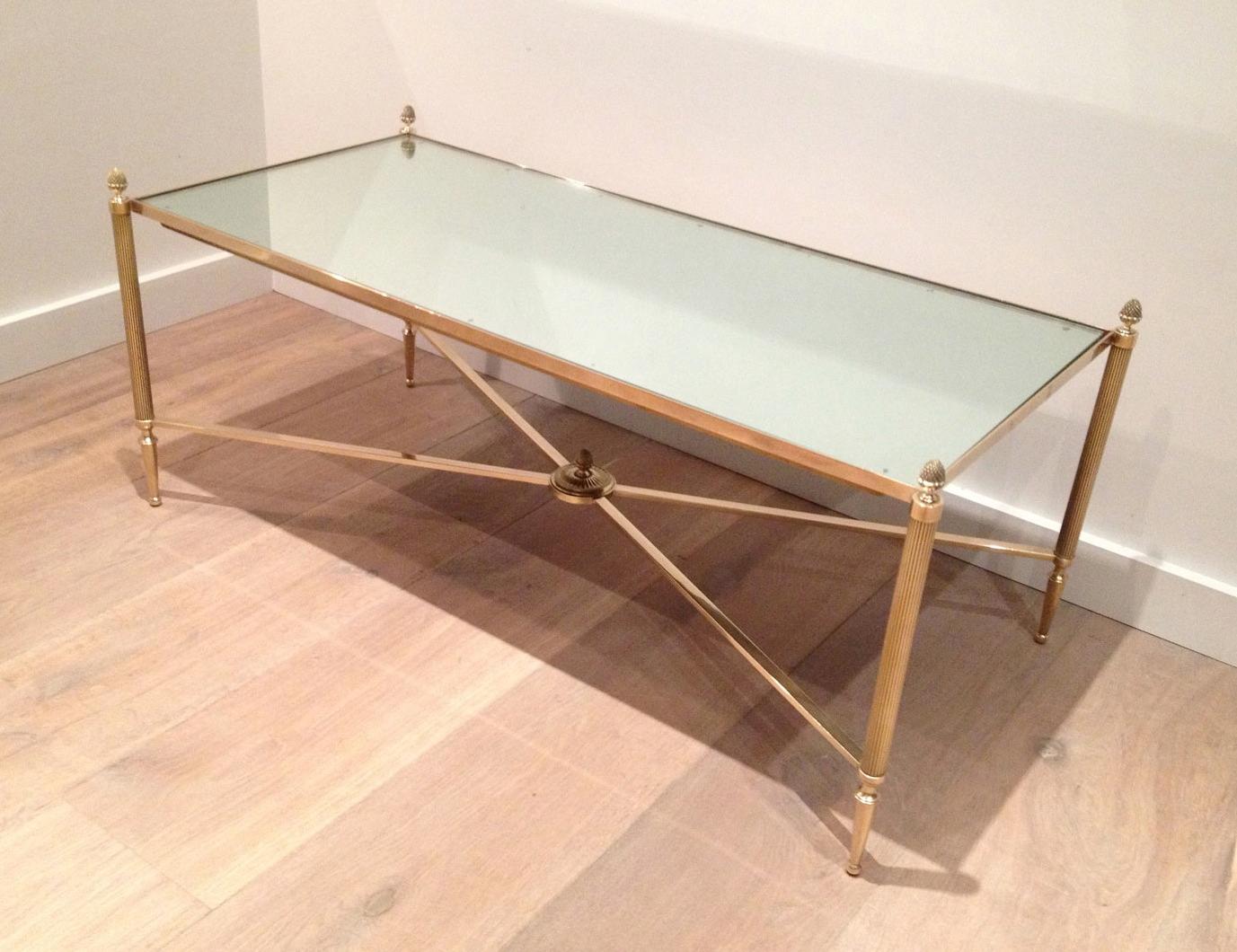 Maison Jansen, Neoclassical Style Brass Coffee Table with Mirror Top, French 14