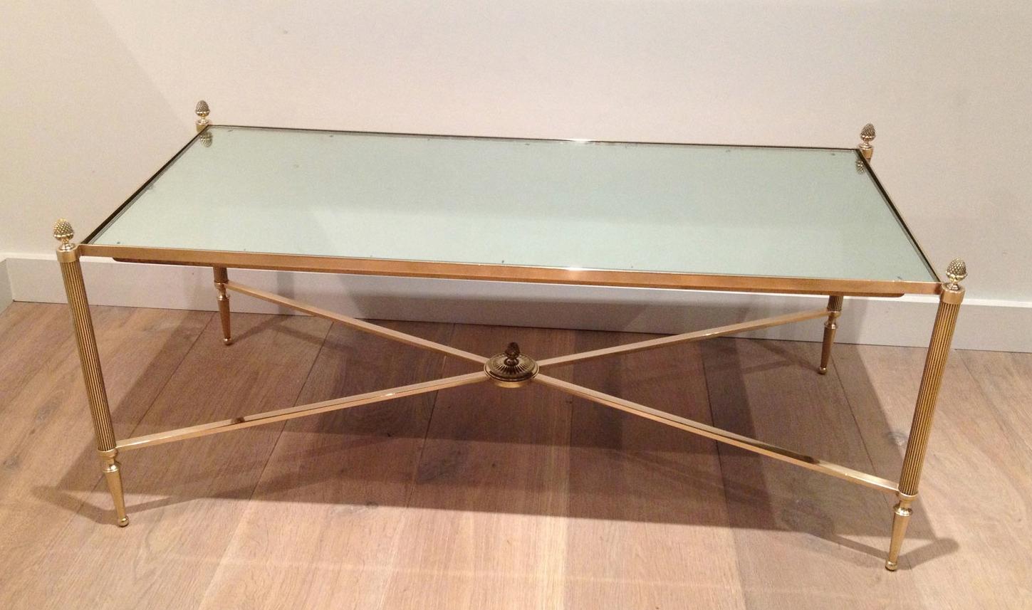 Maison Jansen, Neoclassical Style Brass Coffee Table with Mirror Top, French In Good Condition In Marcq-en-Barœul, Hauts-de-France