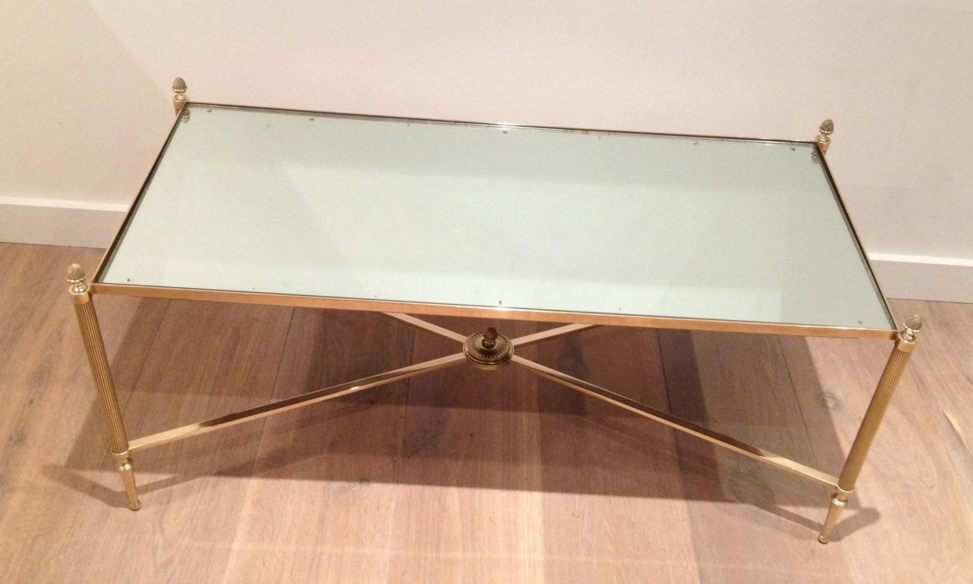 Mid-20th Century Maison Jansen, Neoclassical Style Brass Coffee Table with Mirror Top, French