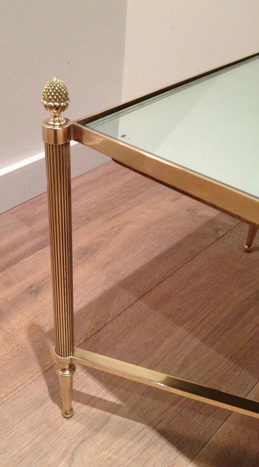 Maison Jansen, Neoclassical Style Brass Coffee Table with Mirror Top, French 1