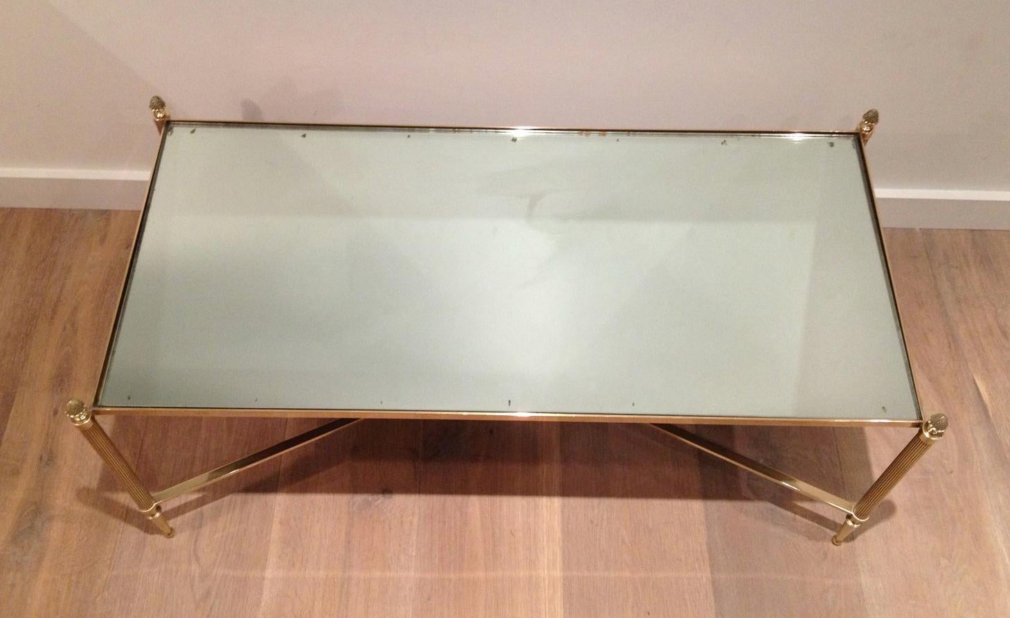 Maison Jansen, Neoclassical Style Brass Coffee Table with Mirror Top, French 2