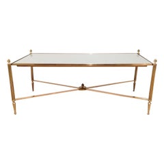 Maison Jansen, Neoclassical Style Brass Coffee Table with Mirror Top, French