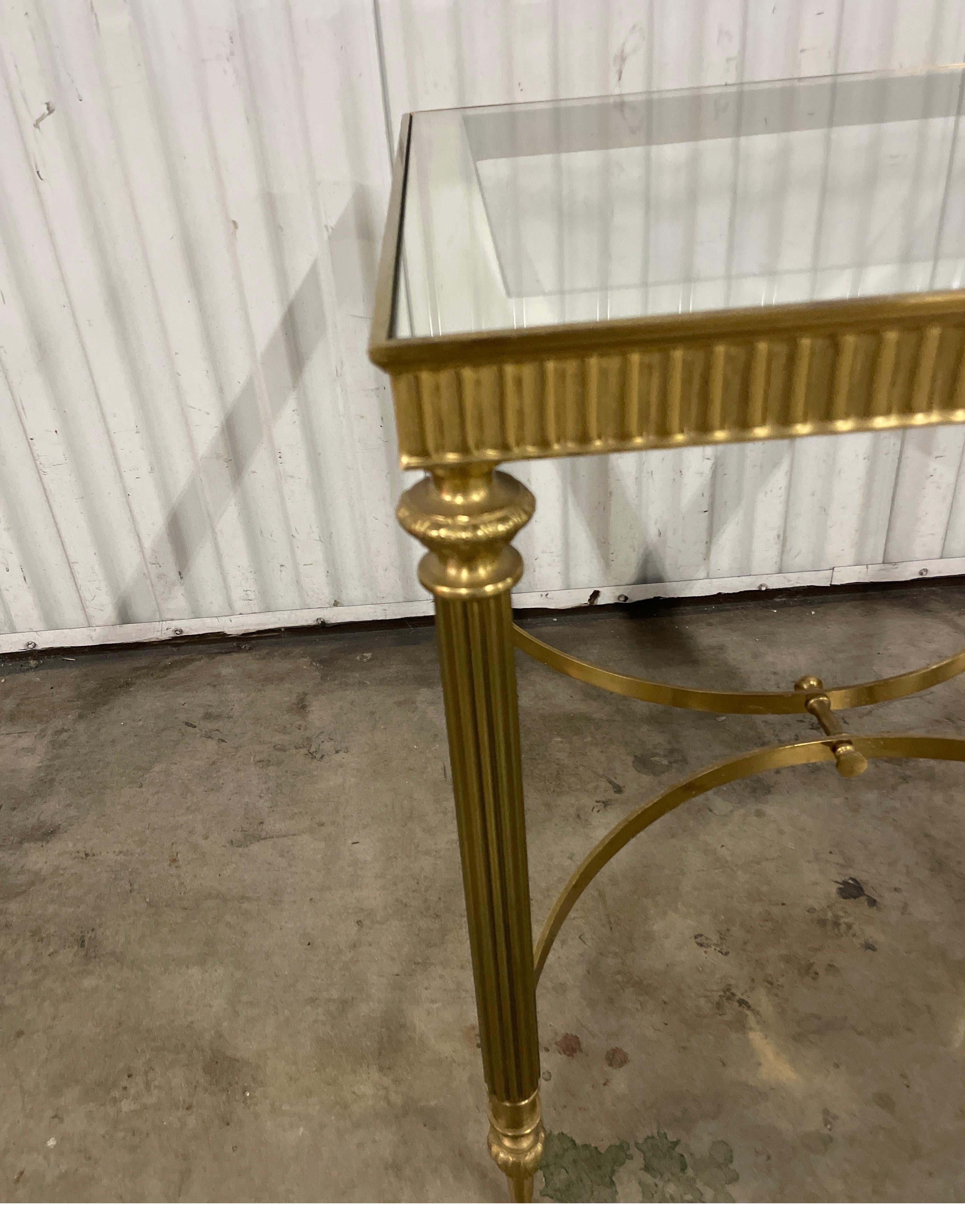Italian Maison Jansen Neoclassical Style Brass & Glass Top Side Table For Sale