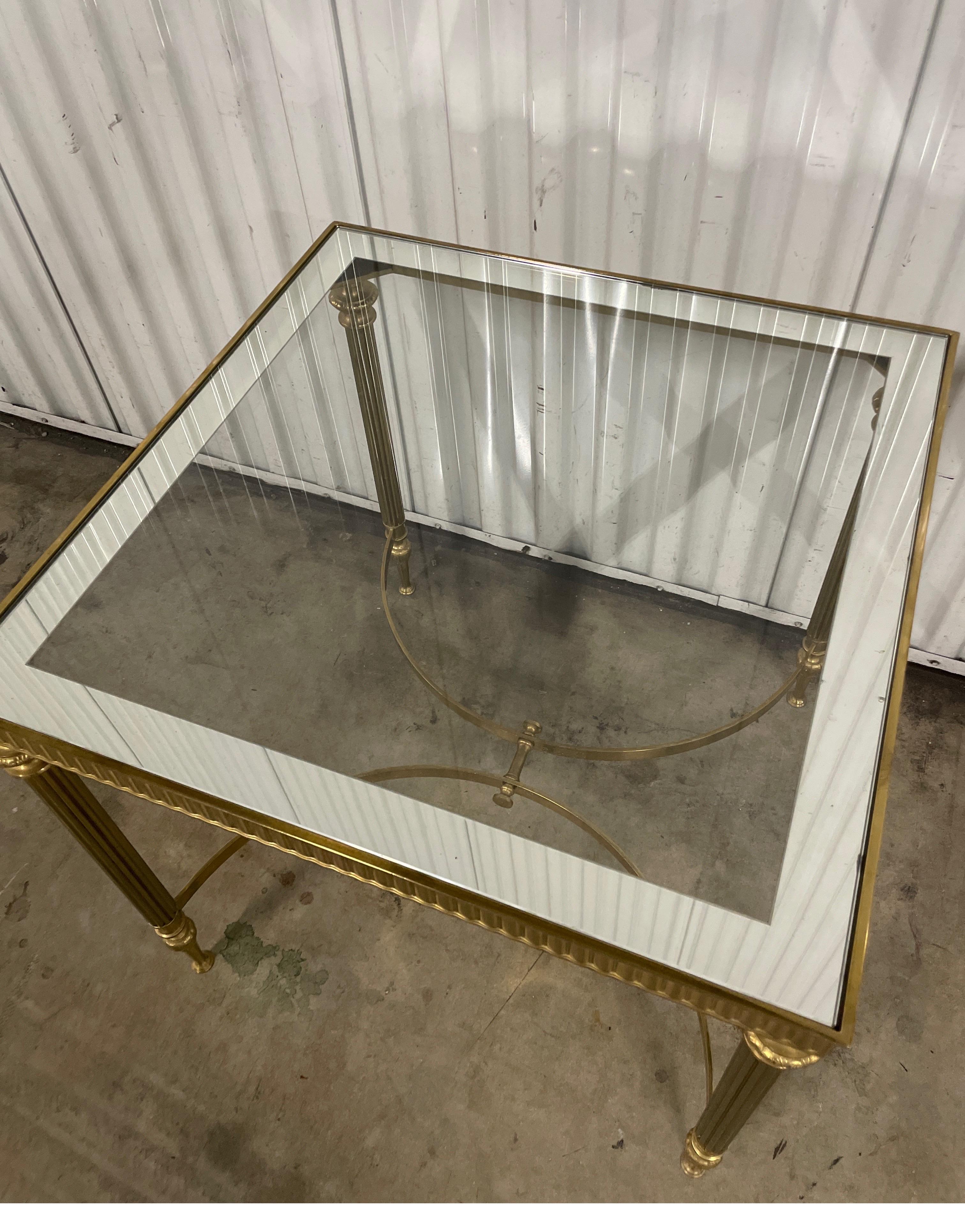 Maison Jansen Neoclassical Style Brass & Glass Top Side Table In Good Condition For Sale In West Palm Beach, FL