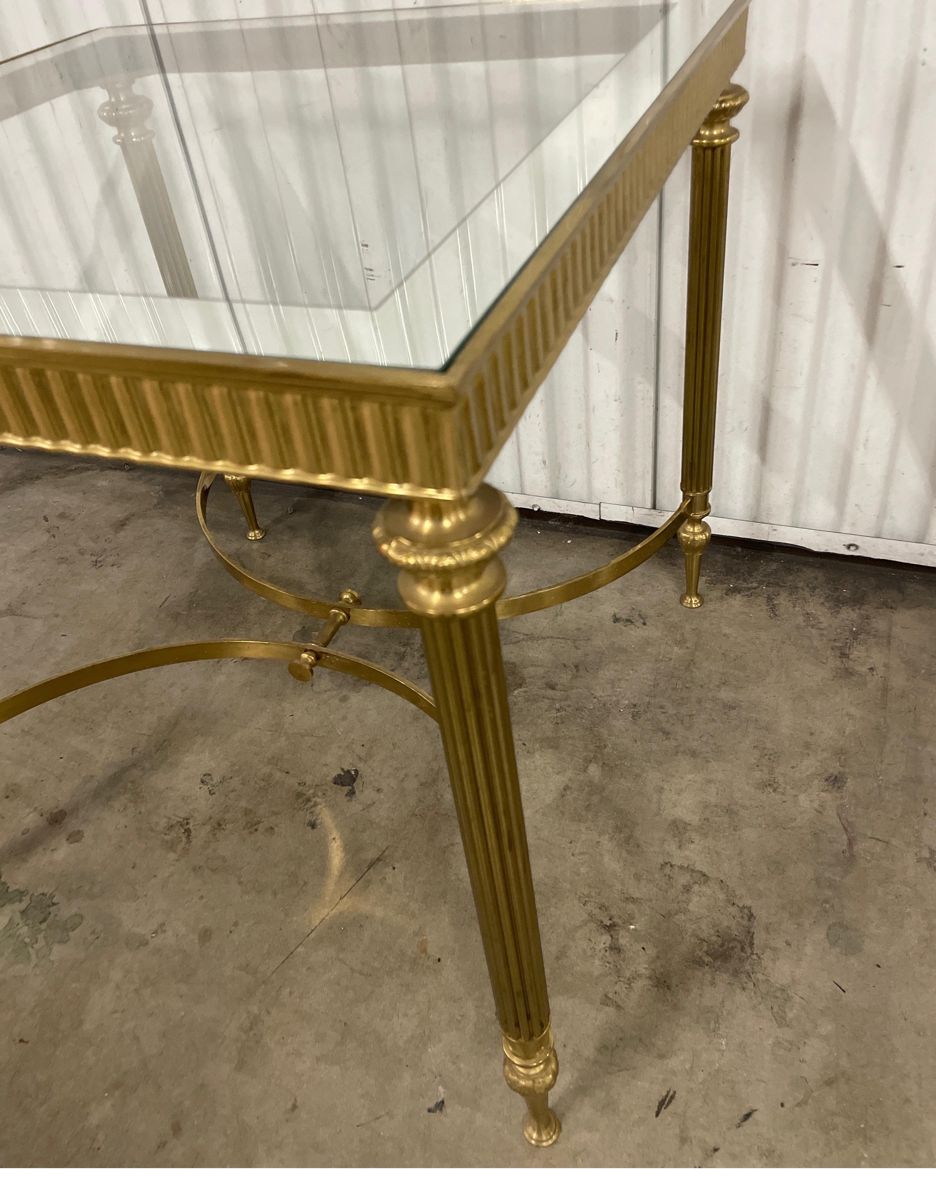 20th Century Maison Jansen Neoclassical Style Brass & Glass Top Side Table For Sale