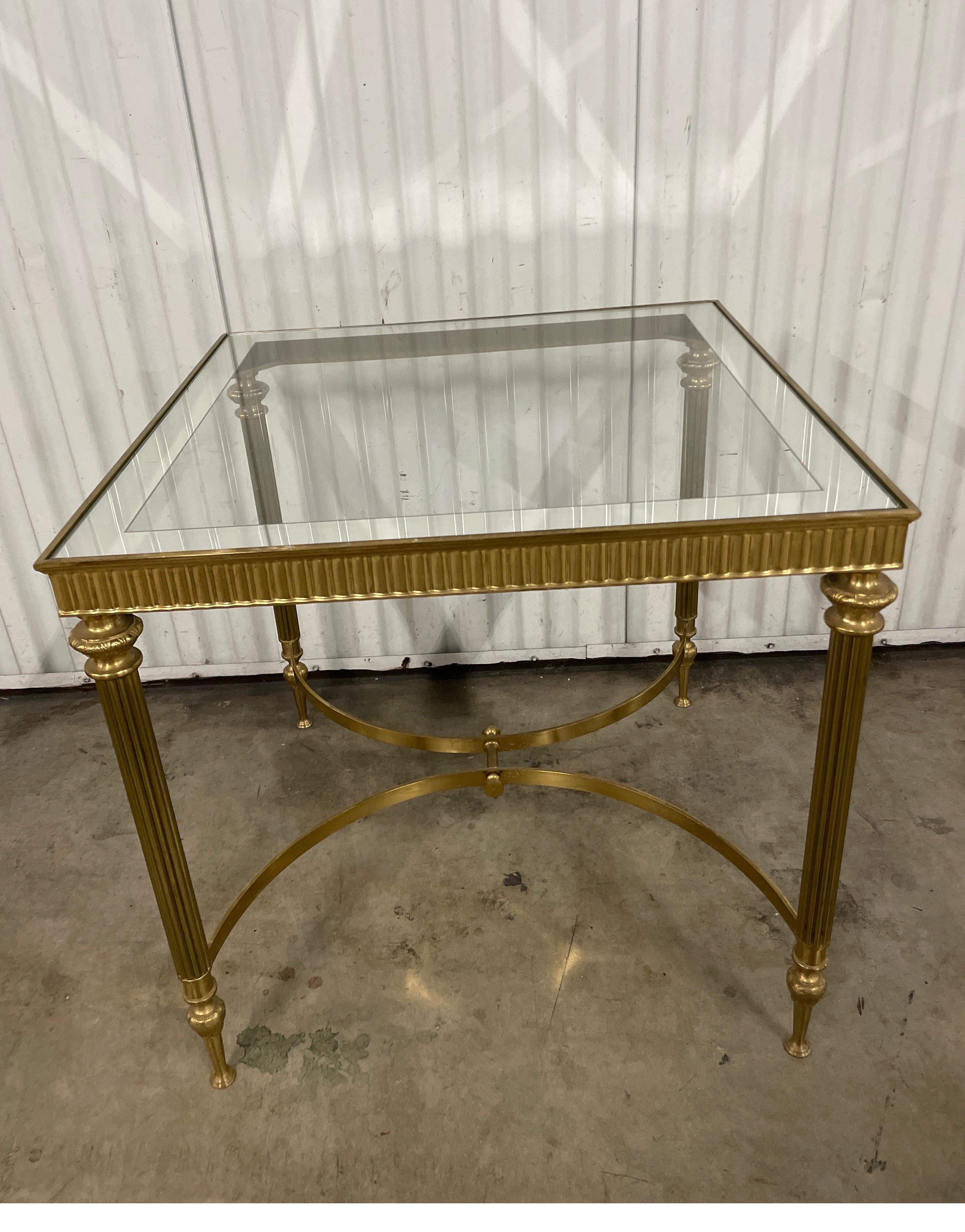 Maison Jansen Neoclassical Style Brass & Glass Top Side Table For Sale 3