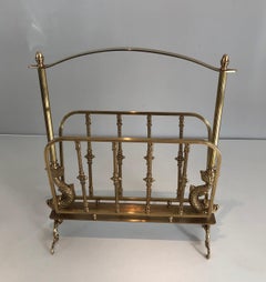 French Neoclassical Style Brass Magazine Rack with Dolphin Heads, Maison Jansen