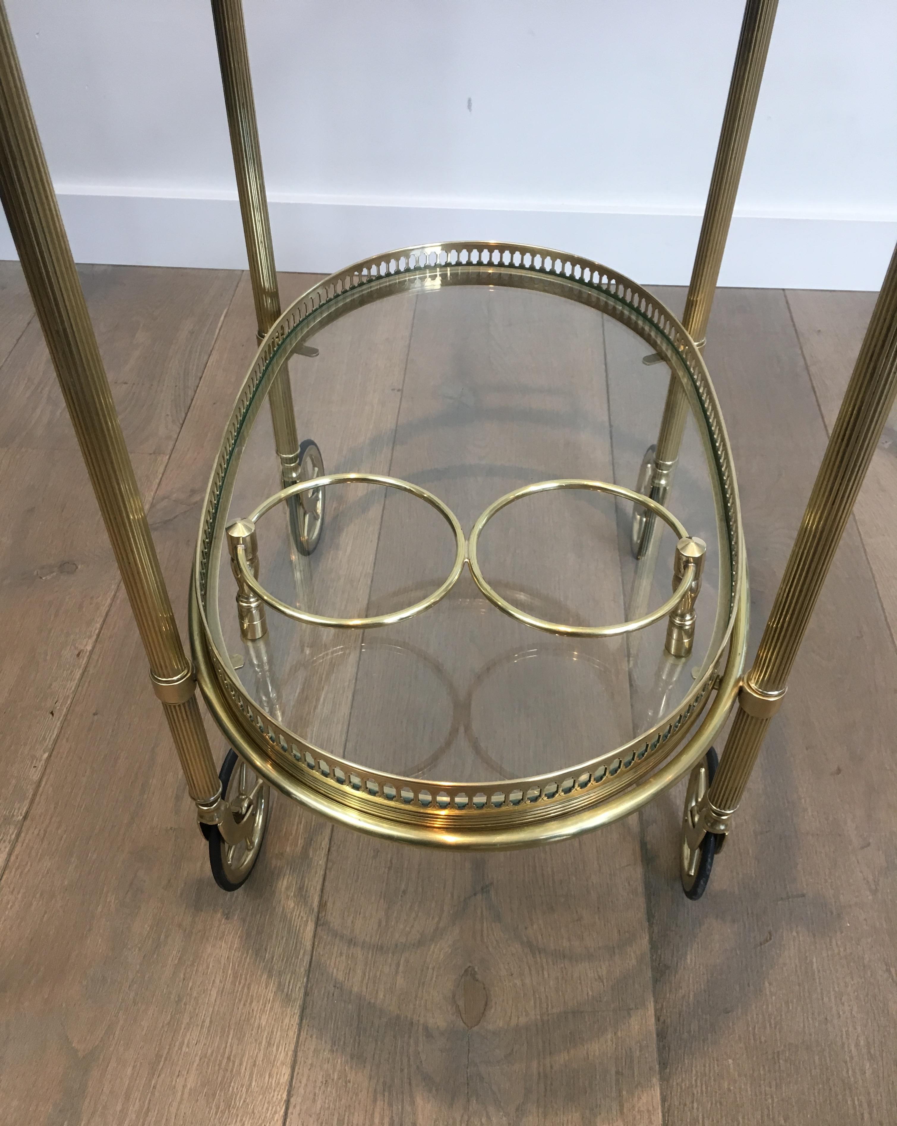 Maison Jansen, Neoclassical Style Brass Oval Bar Cart, French, circa 1940 14