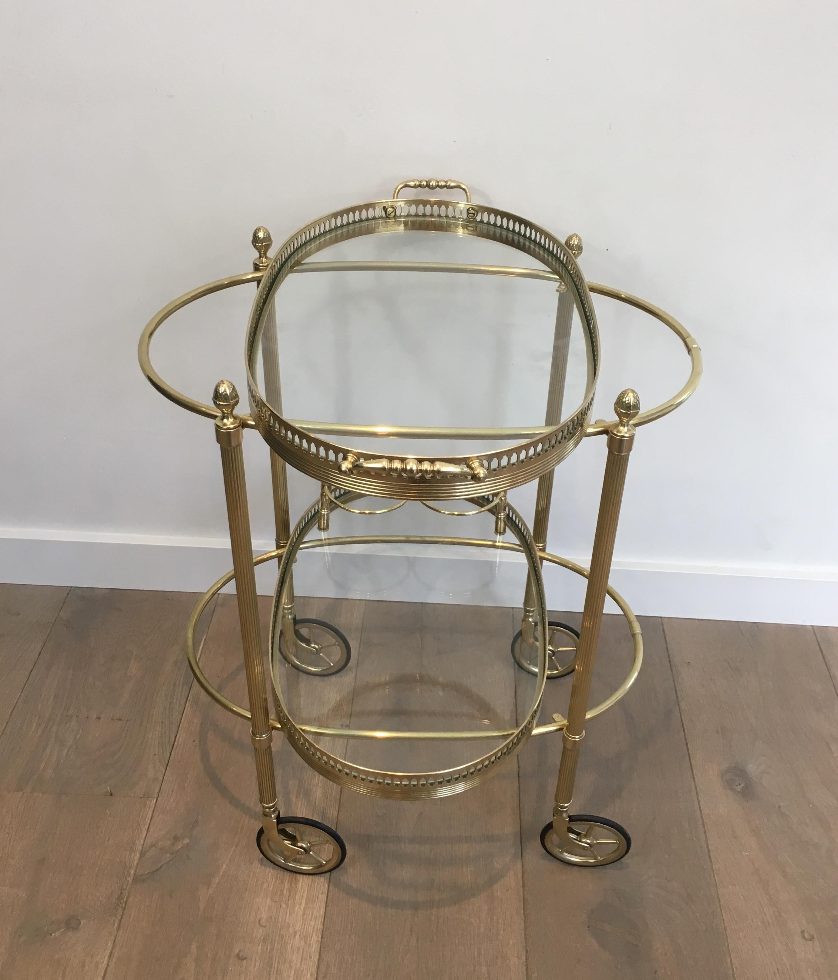 Maison Jansen, Neoclassical Style Brass Oval Bar Cart, French, circa 1940 16