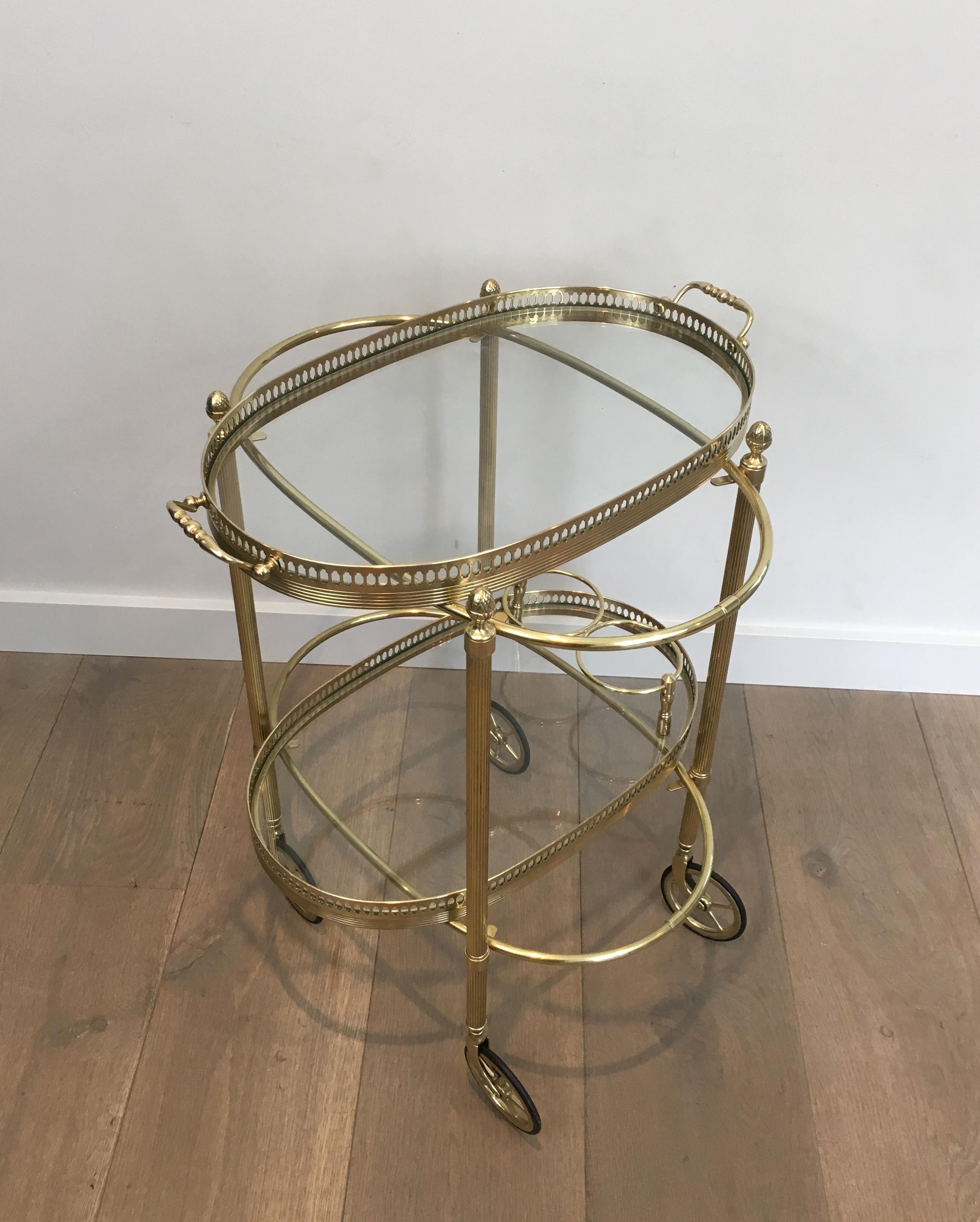 Mid-20th Century Maison Jansen, Neoclassical Style Brass Oval Bar Cart, French, circa 1940
