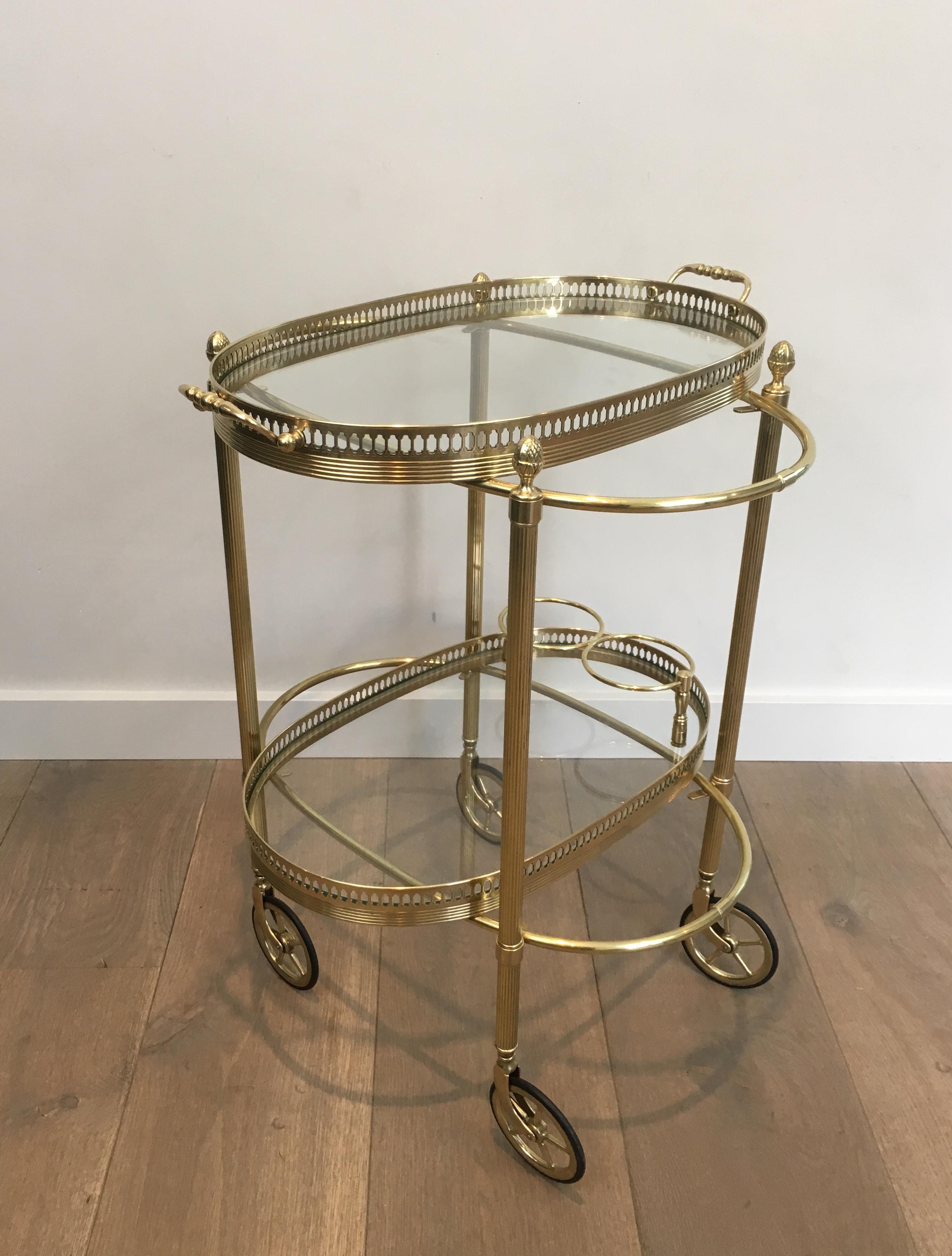 Maison Jansen, Neoclassical Style Brass Oval Bar Cart, French, circa 1940 1