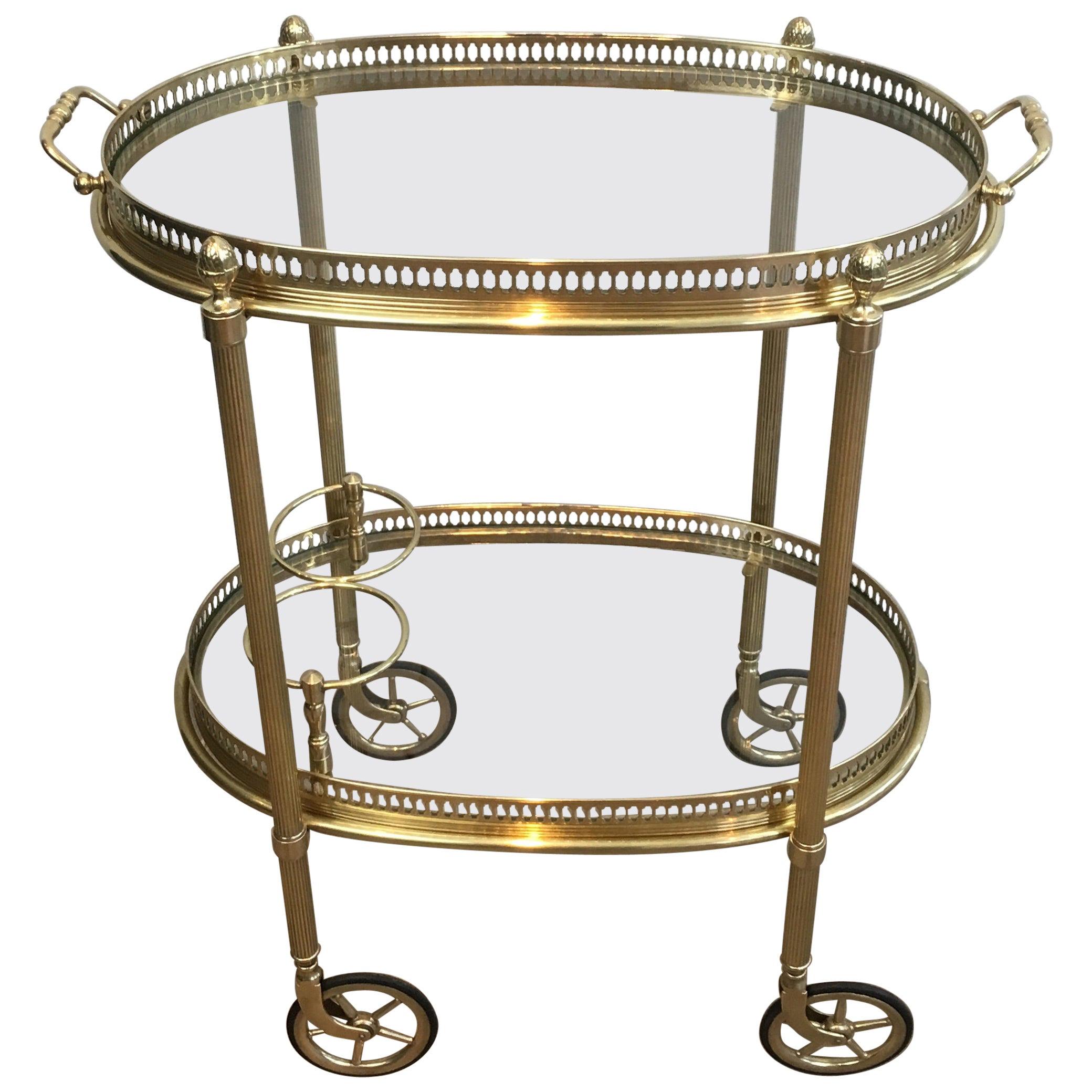 Maison Jansen, Neoclassical Style Brass Oval Bar Cart, French, circa 1940