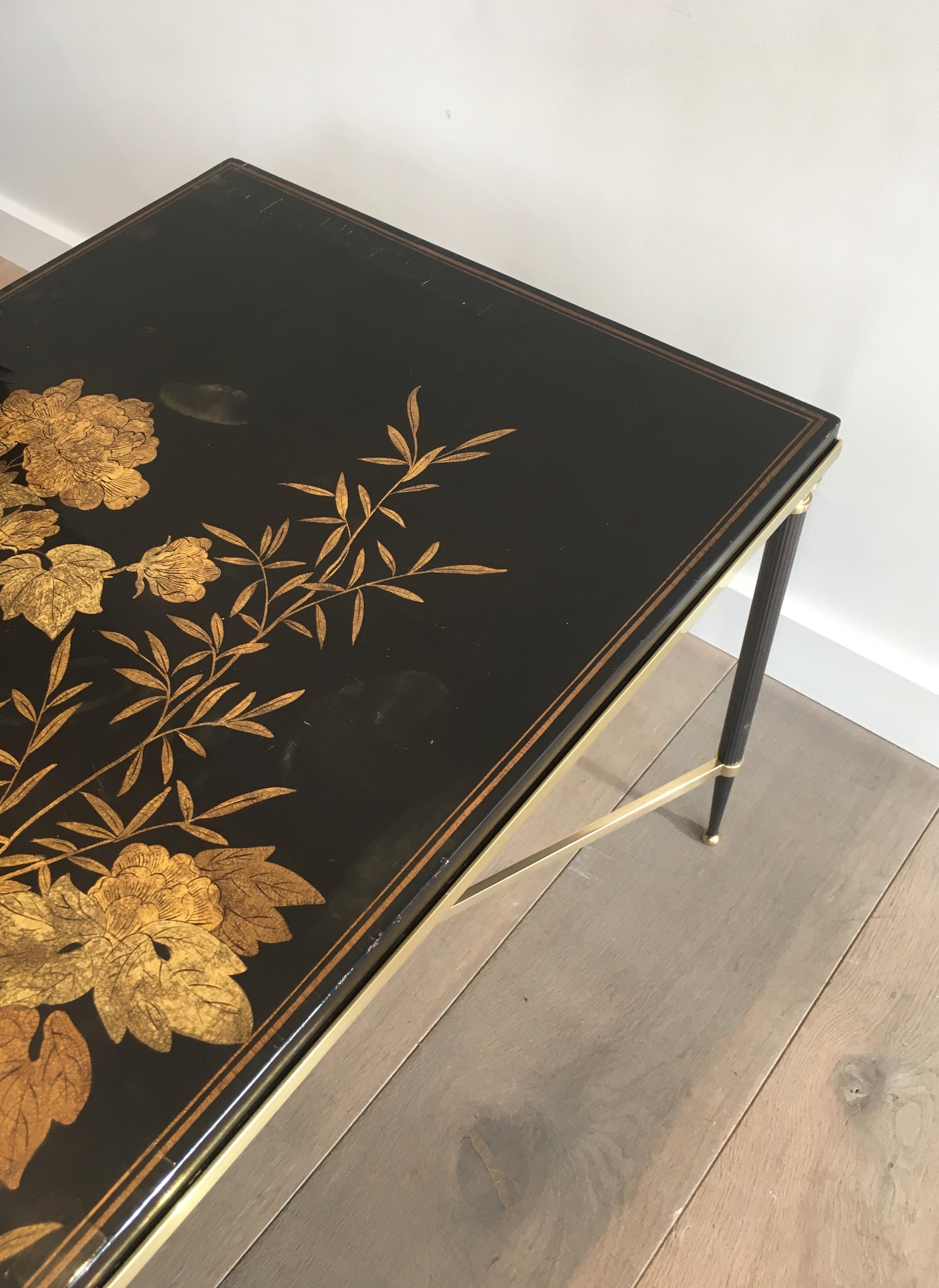 Maison Jansen, Neoclassical Style Gun Metal and Brass Coffee Table with Black  8
