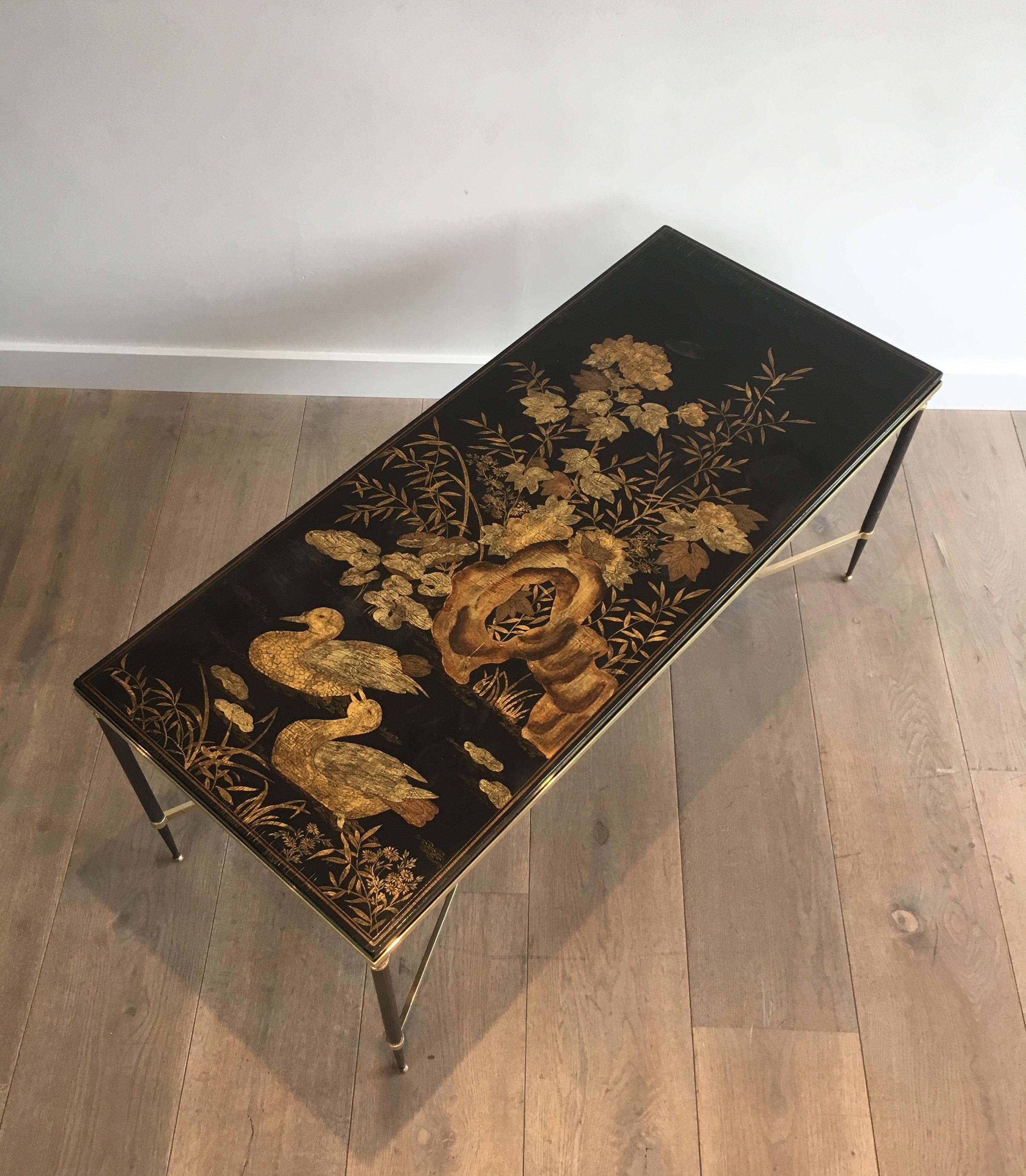 Maison Jansen, Neoclassical Style Gun Metal and Brass Coffee Table with Black  14