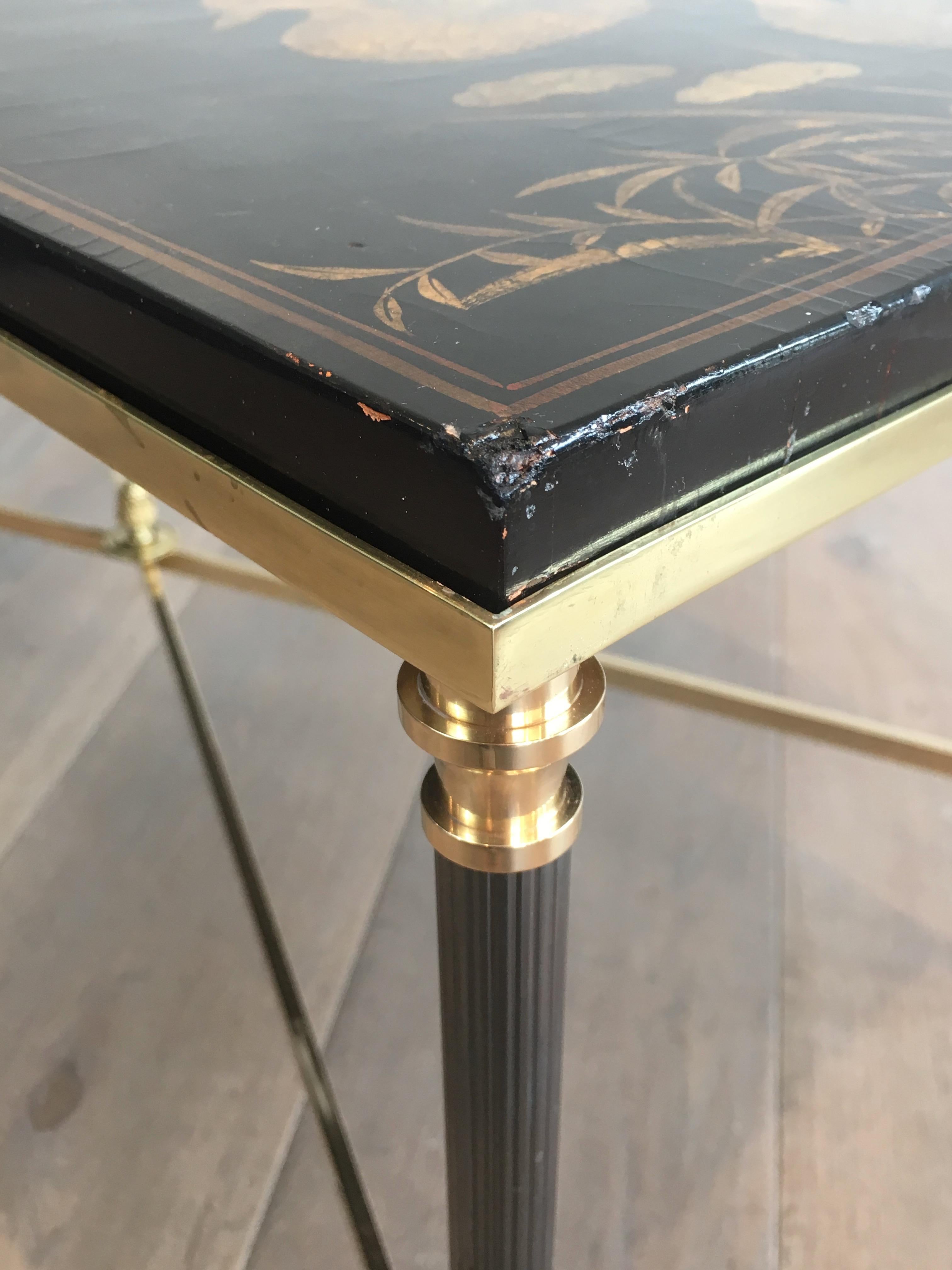Maison Jansen, Neoclassical Style Gun Metal and Brass Coffee Table with Black  1