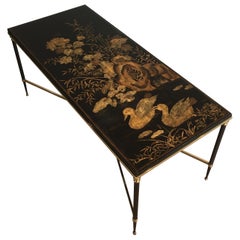 Maison Jansen, Neoclassical Style Gun Metal and Brass Coffee Table with Black 