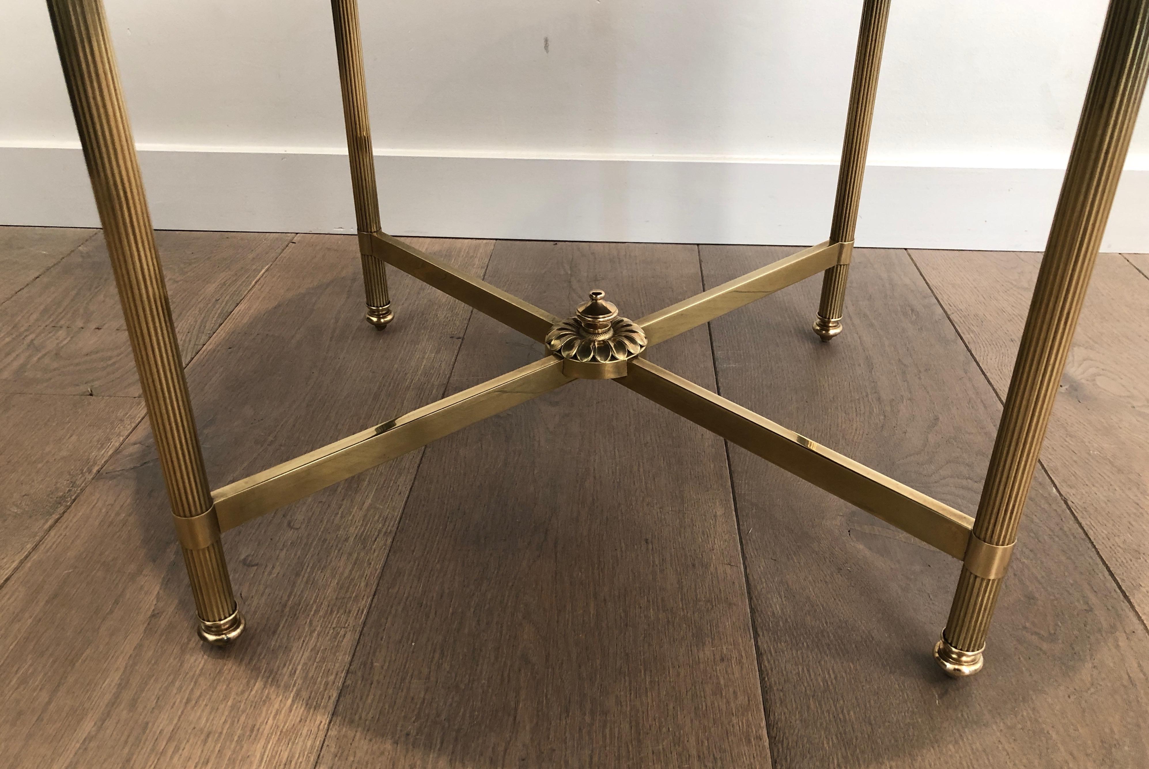 Maison Jansen, Neoclassical Style Small Round Brass Coffee Table with Gold Top 6