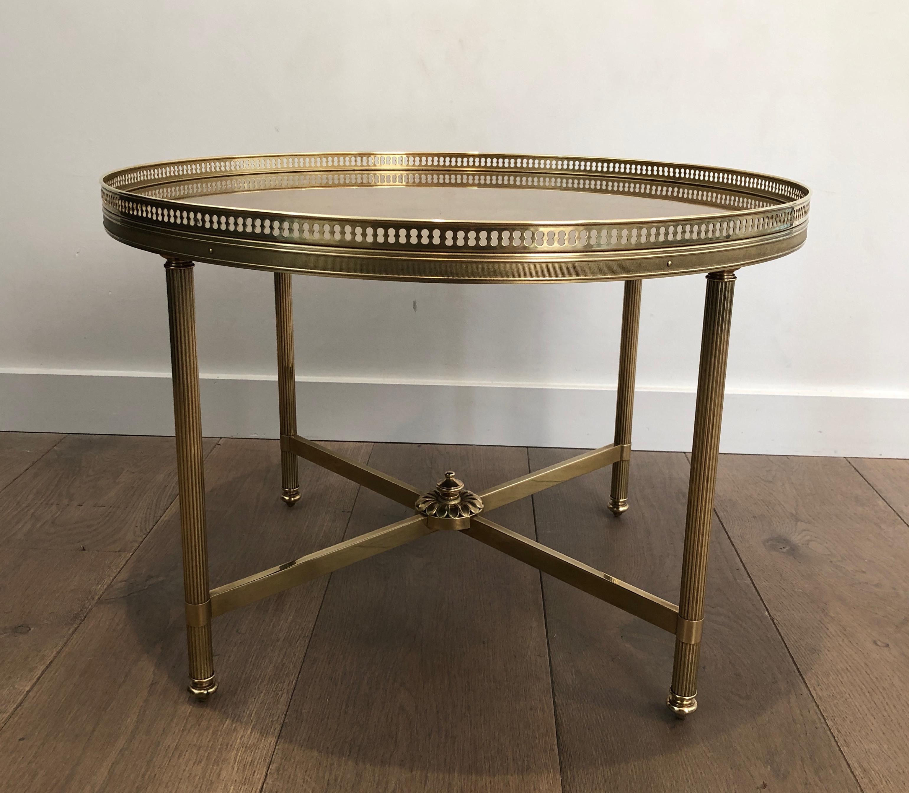 Maison Jansen, Neoclassical Style Small Round Brass Coffee Table with Gold Top 7