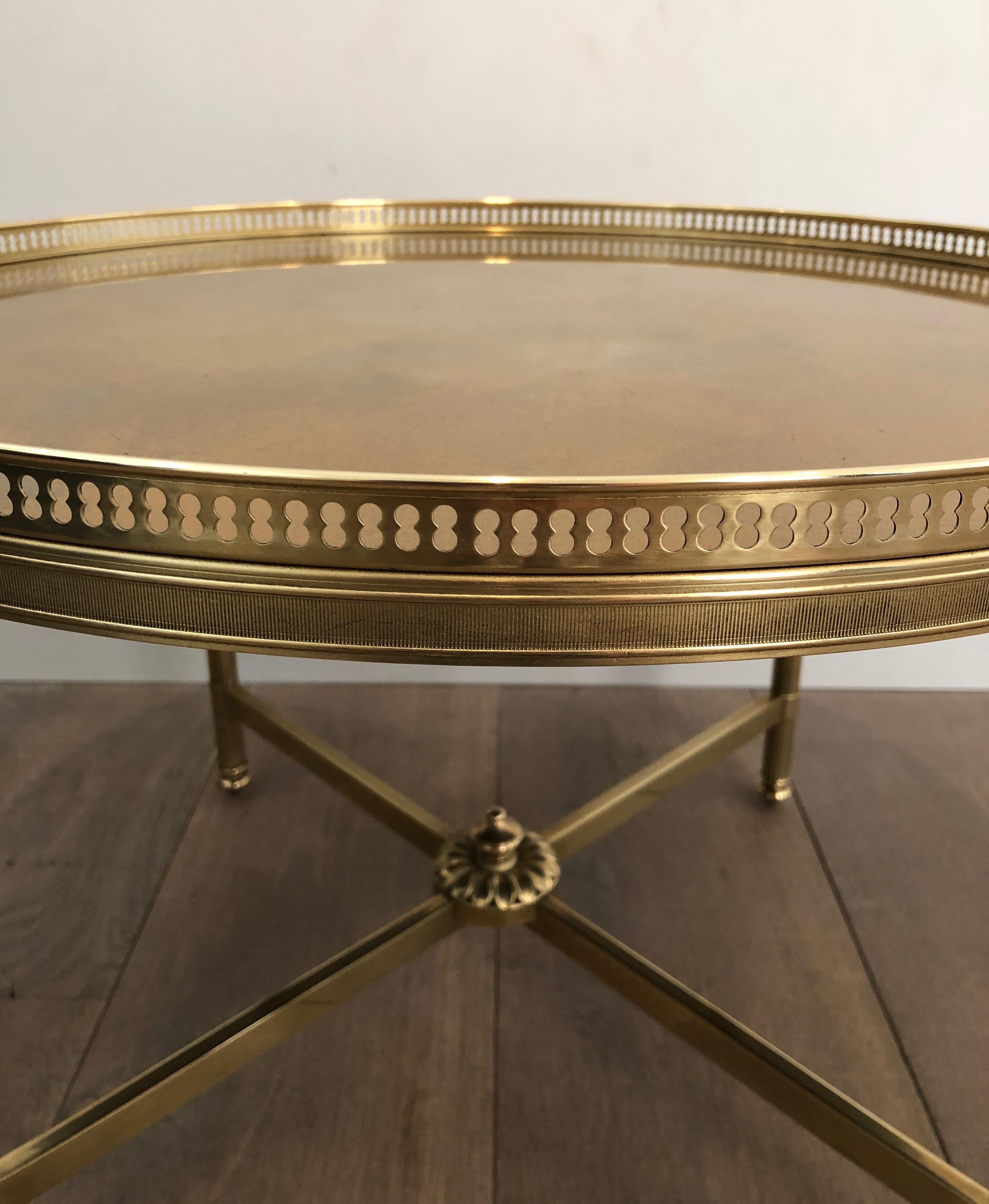 Maison Jansen, Neoclassical Style Small Round Brass Coffee Table with Gold Top 11
