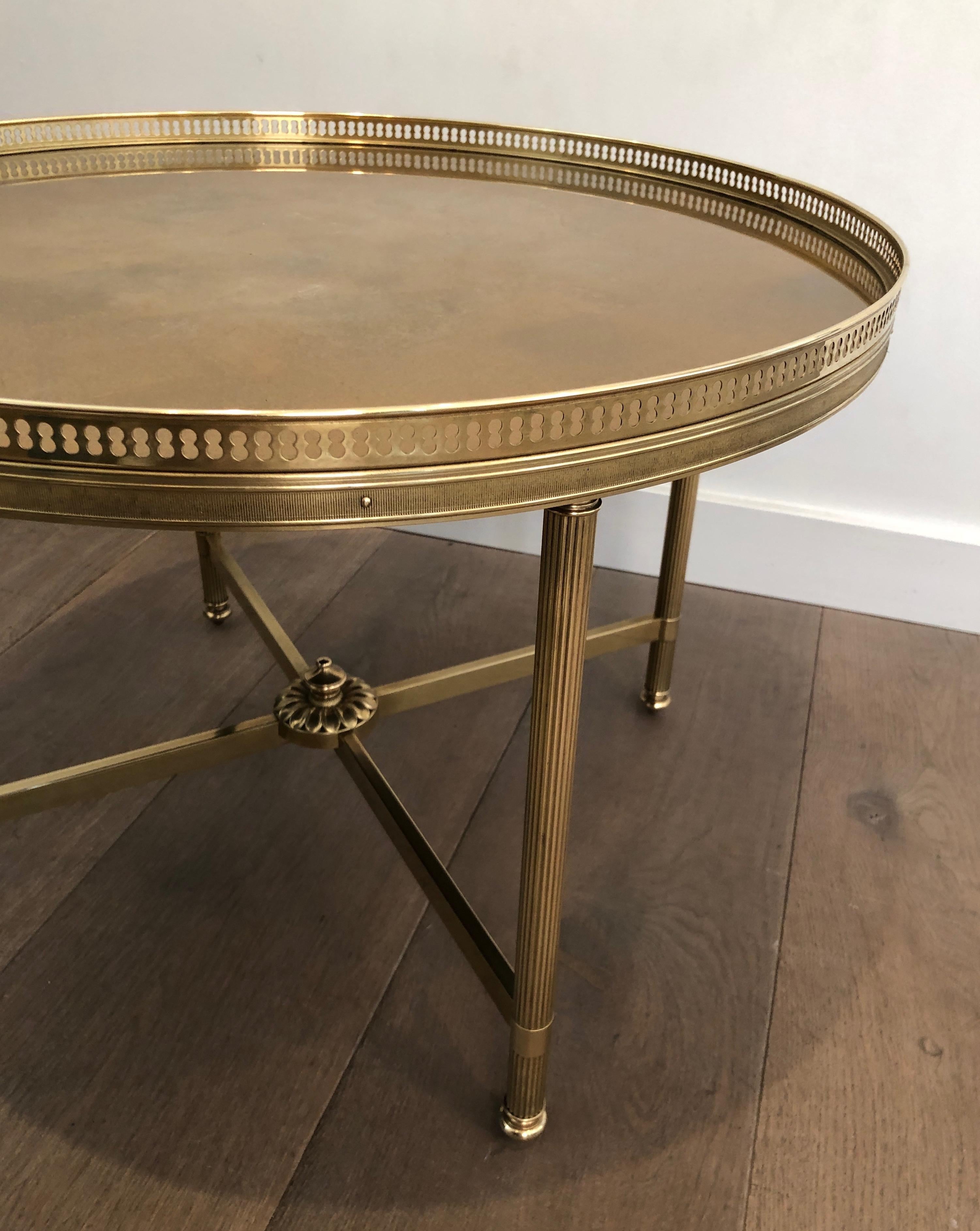Maison Jansen, Neoclassical Style Small Round Brass Coffee Table with Gold Top 14