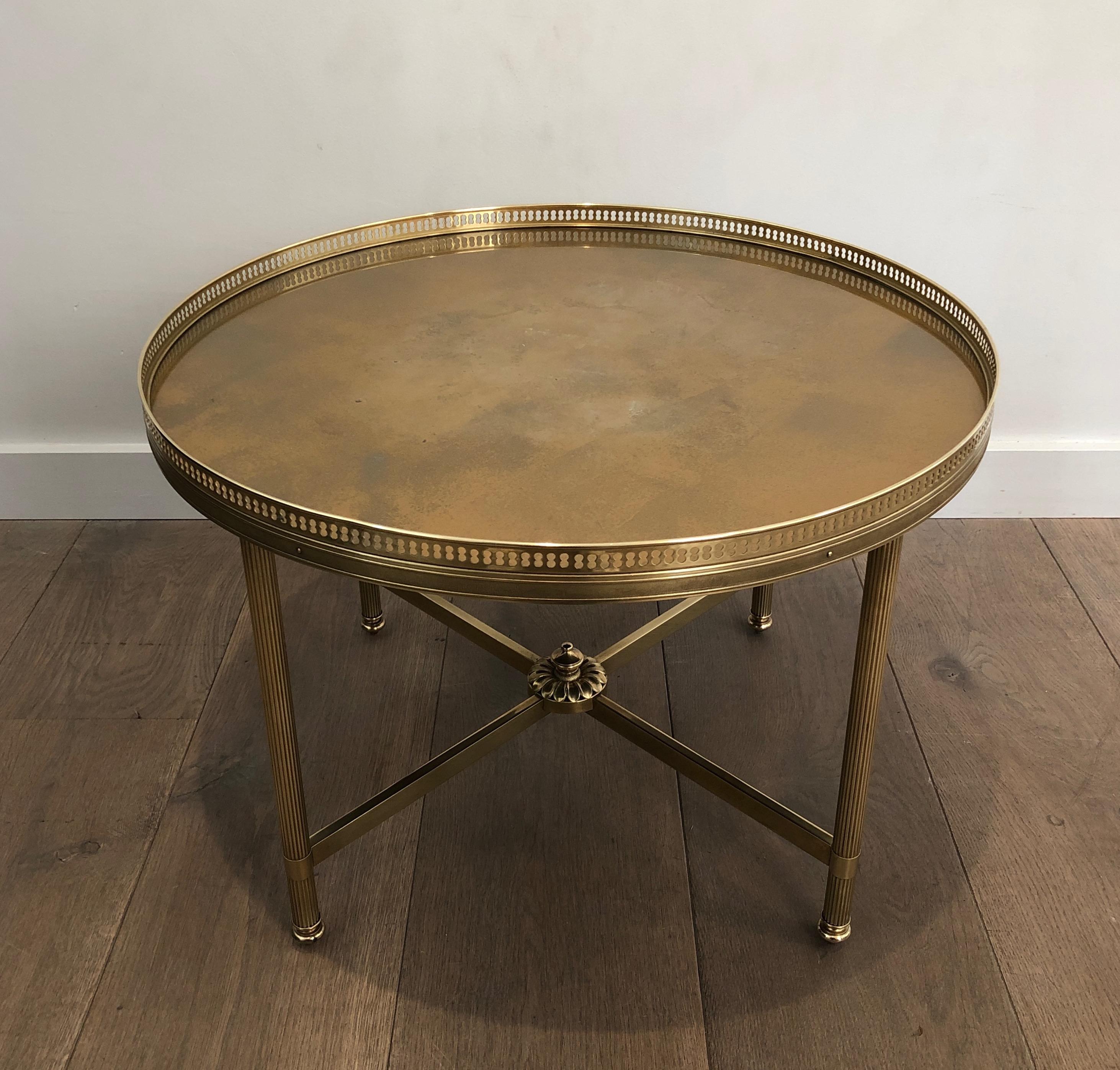 Maison Jansen, Neoclassical Style Small Round Brass Coffee Table with Gold Top 15