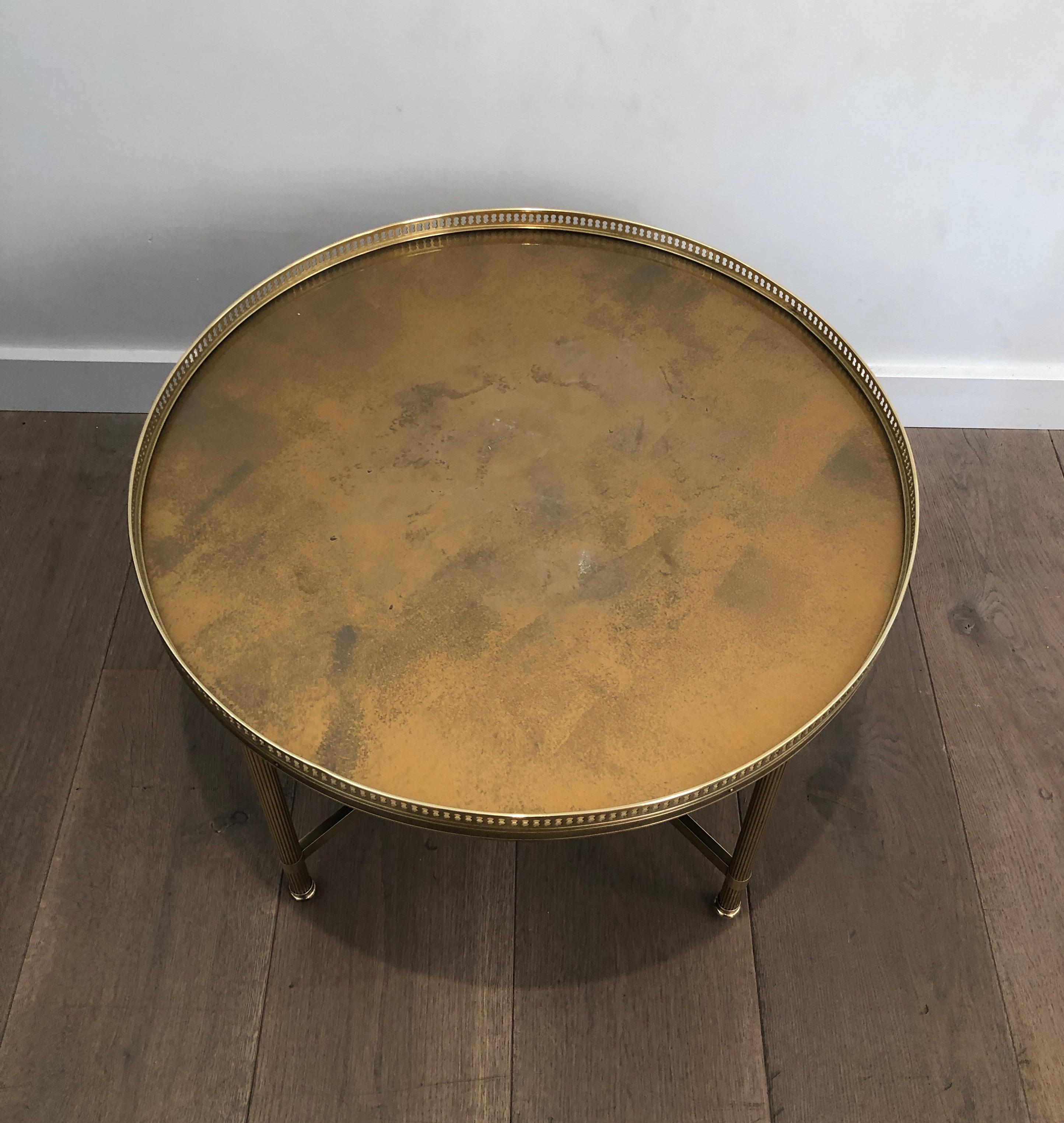Mid-20th Century Maison Jansen, Neoclassical Style Small Round Brass Coffee Table with Gold Top