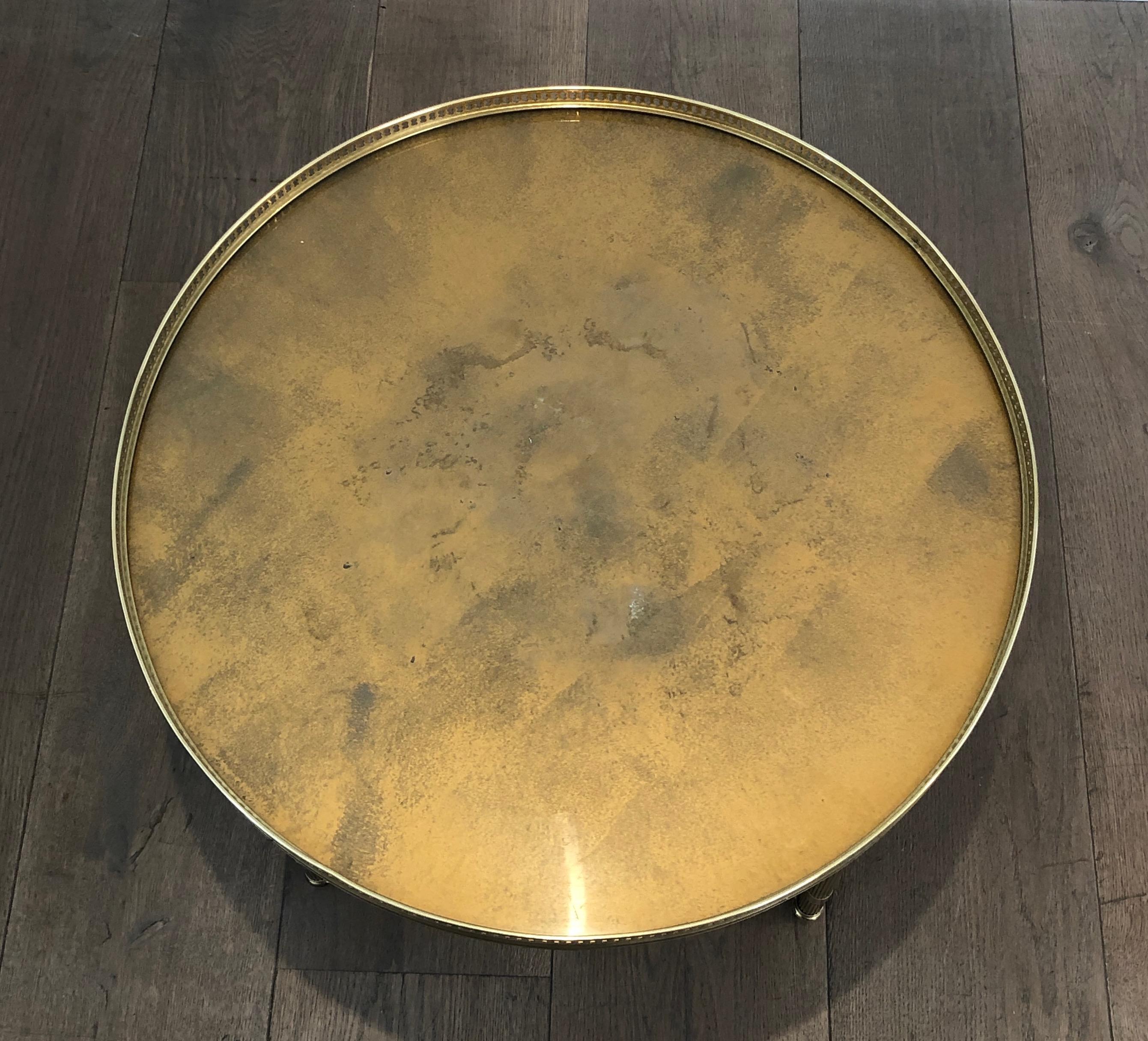 Maison Jansen, Neoclassical Style Small Round Brass Coffee Table with Gold Top 1