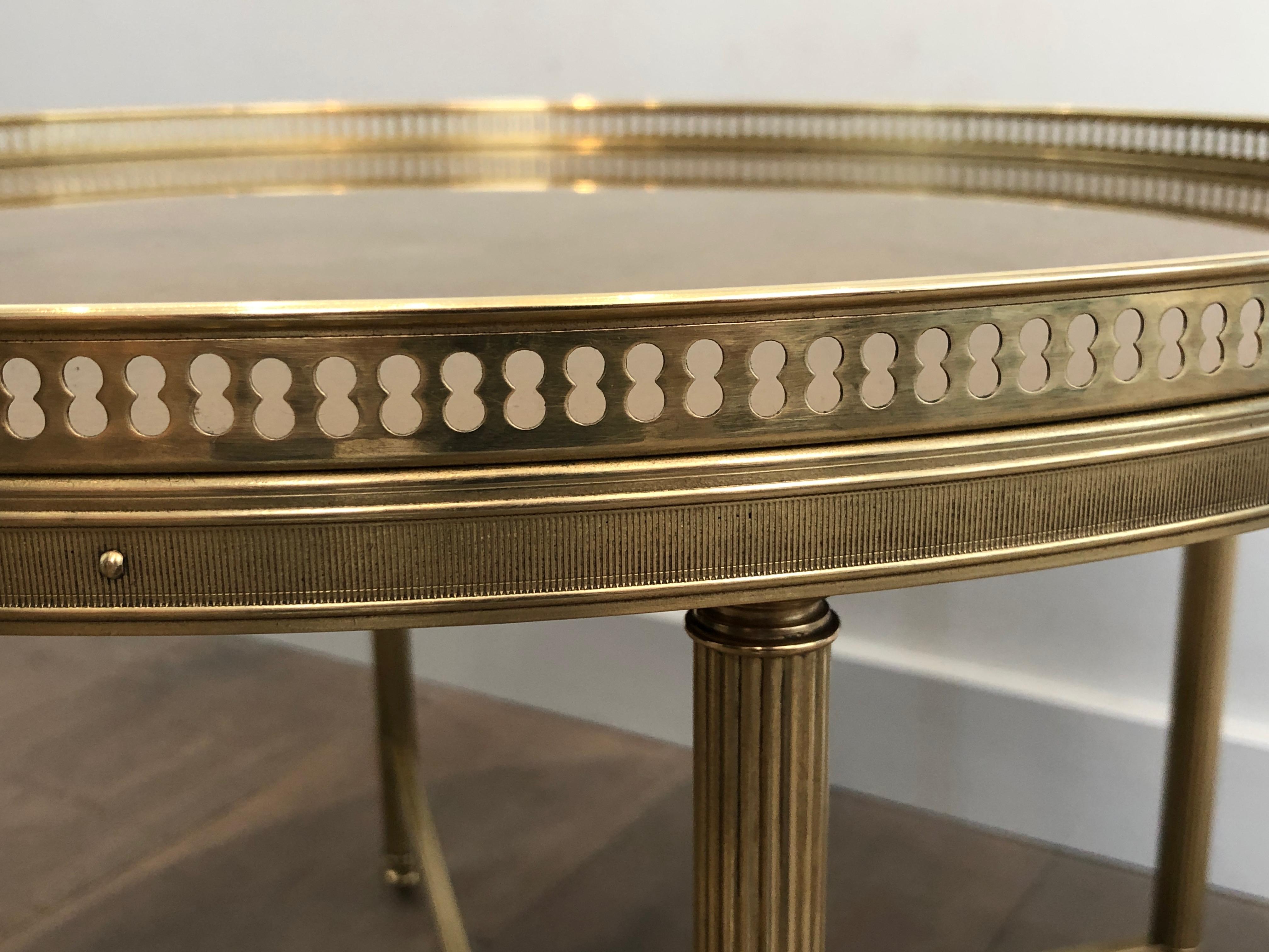 Maison Jansen, Neoclassical Style Small Round Brass Coffee Table with Gold Top 2