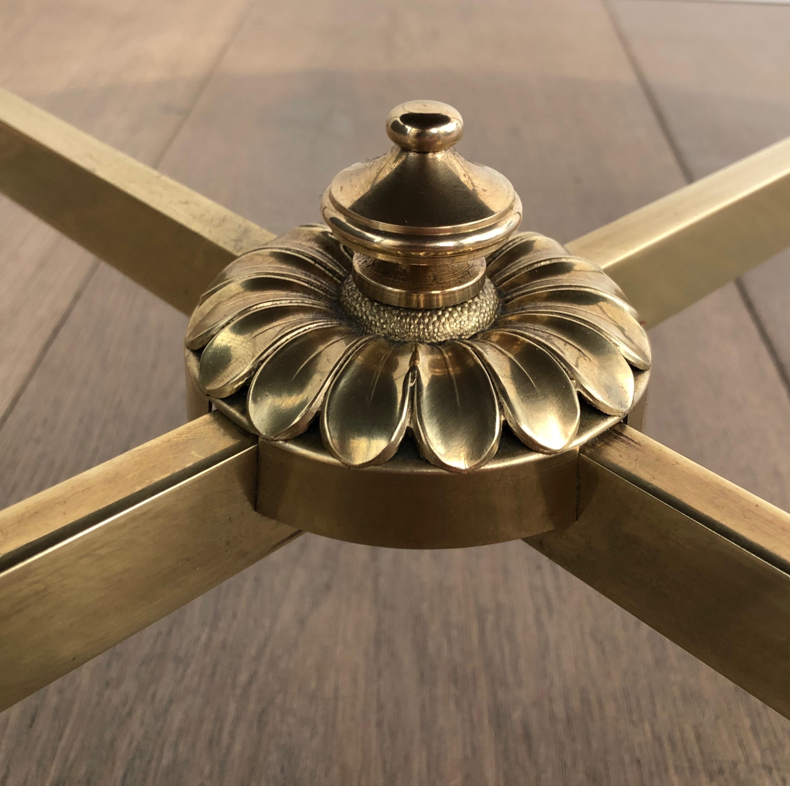 Maison Jansen, Neoclassical Style Small Round Brass Coffee Table with Gold Top 3
