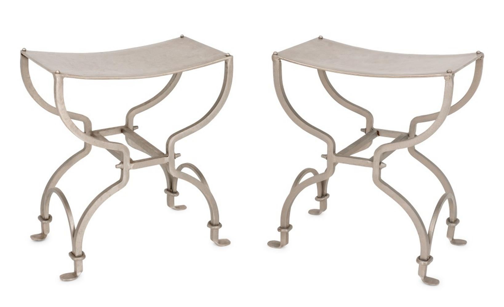 Pair of Maison Jansen Style Neoclassical Revival Metal Stools. 18