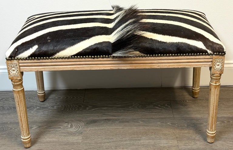 Maison Jansen Neoclassical Zebra Hide Bench, Estate of John Loring