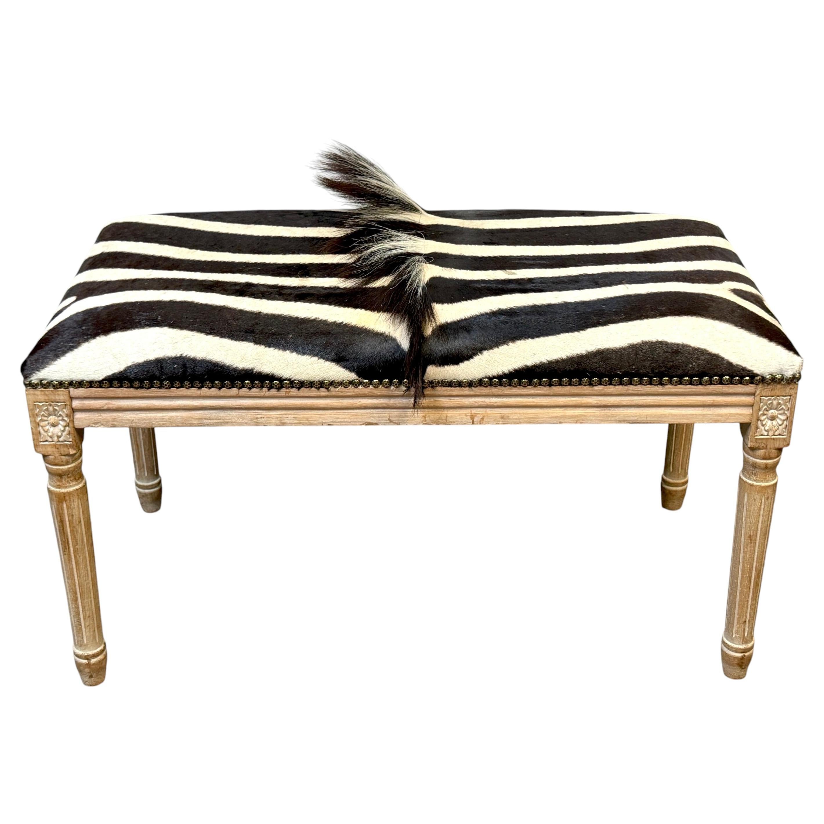 benchan様オーダー品 Maison Jansen Neoclassical Zebra Hide Bench, Estate of John Loring