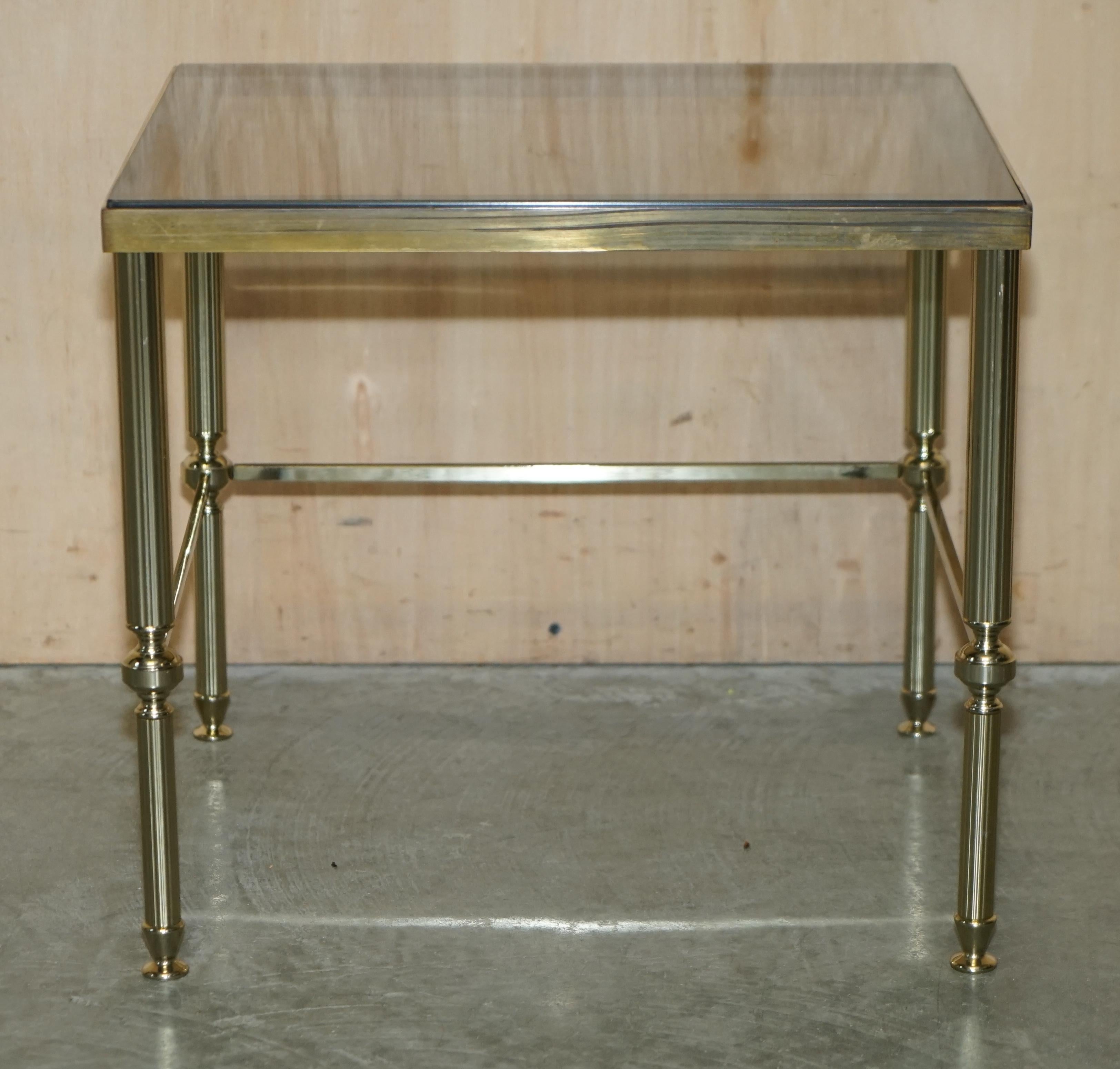 Maison Jansen Nest of Tables Hollywood Regency Nest of Three Brass Glass Tables For Sale 4