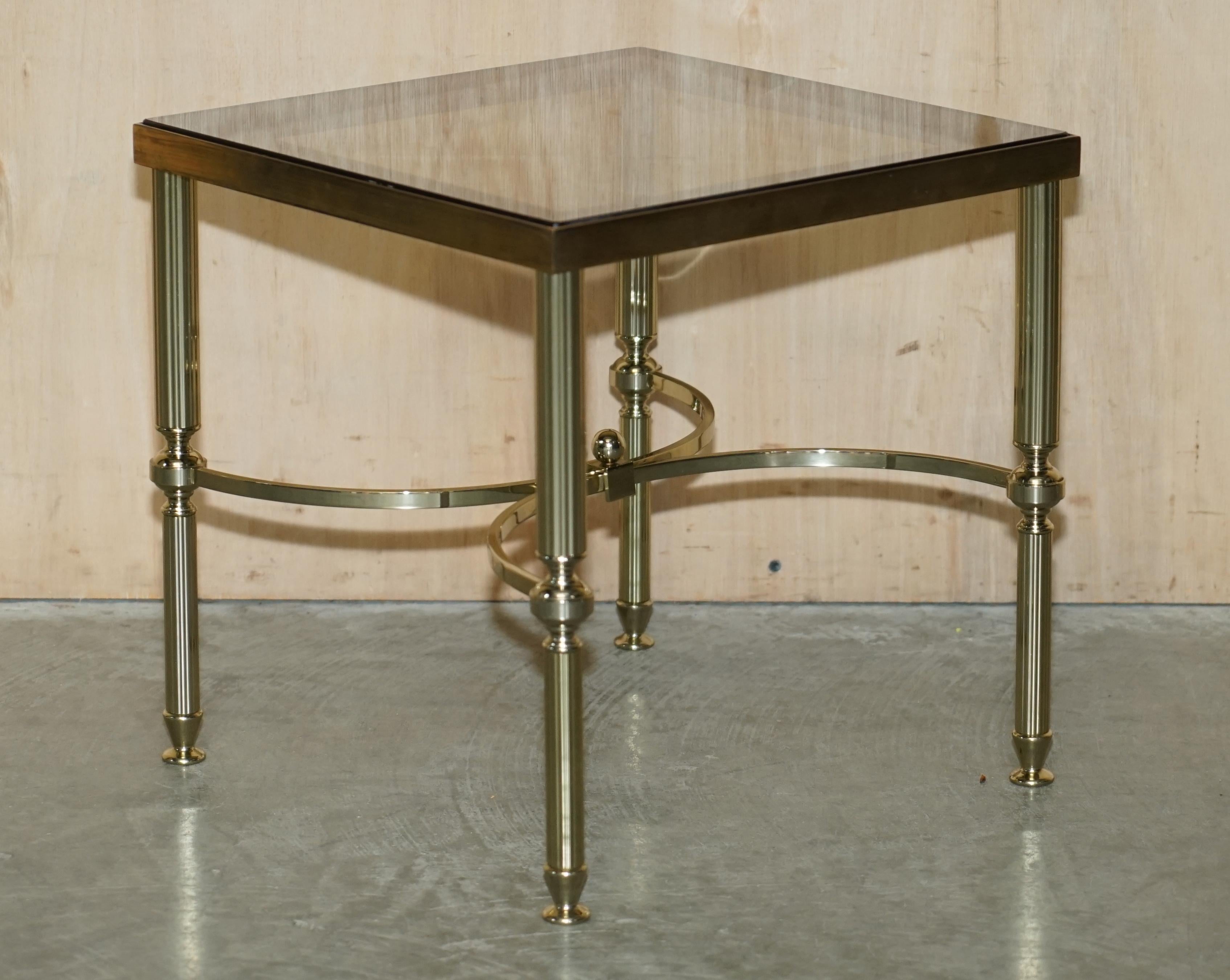 Maison Jansen Nest of Tables Hollywood Regency Nest of Three Brass Glass Tables For Sale 6