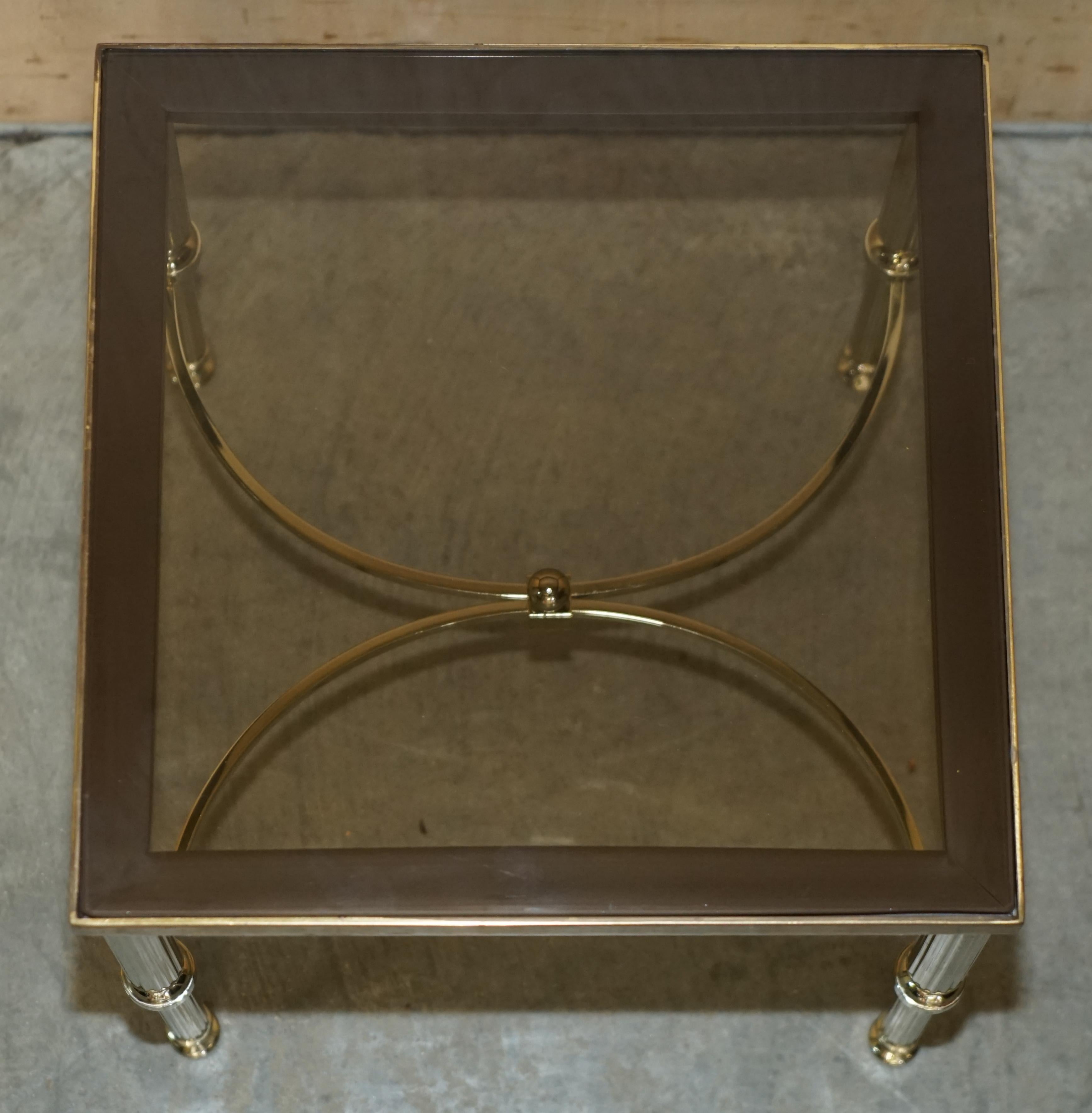 Maison Jansen Nest of Tables Hollywood Regency Nest of Three Brass Glass Tables For Sale 8